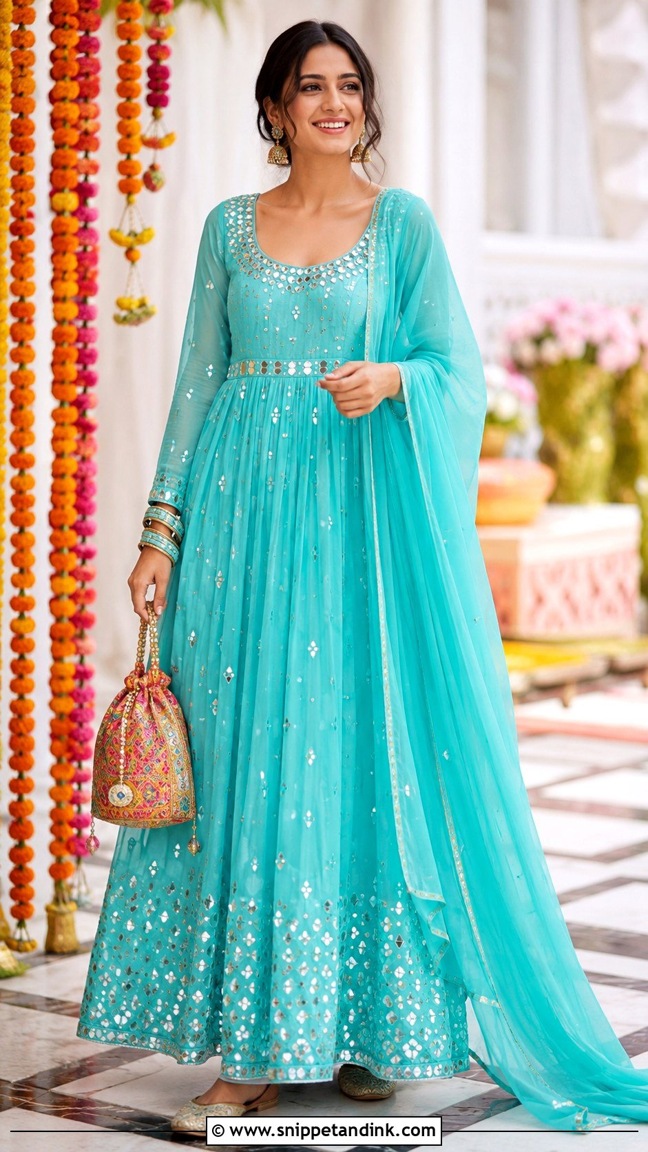 Mirror Work Long Frock for Wedding - Snippet and Ink - 20 Long Frock for Wedding Ideas