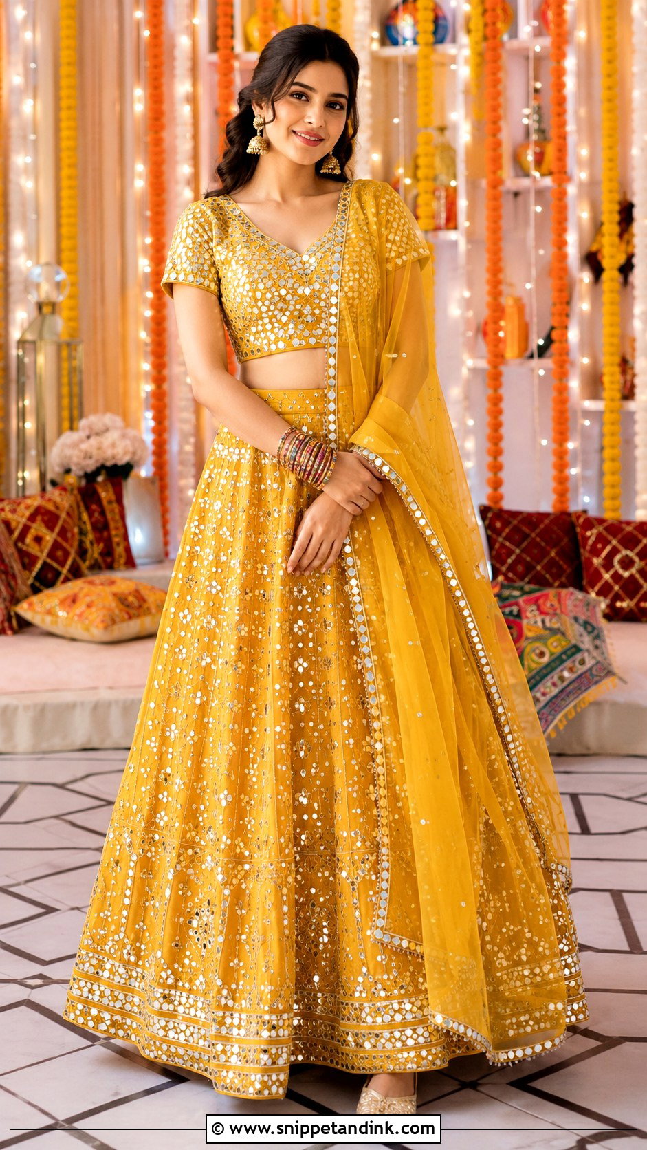 Mirror Work Mayoun Lehenga - Snippet and Ink - 25 Mayoun Dress Ideas