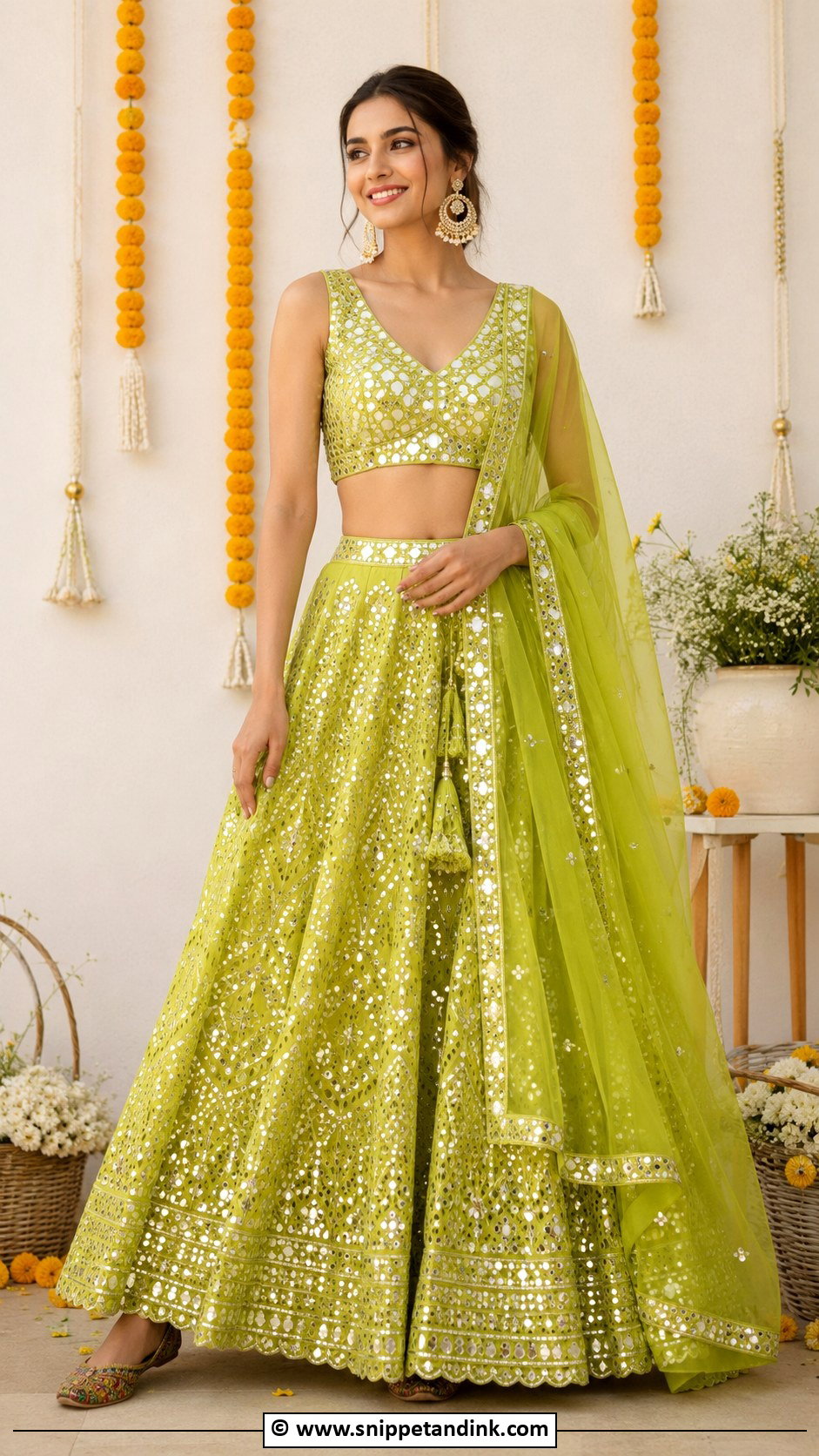 Mirror Work Mehandi Lehenga Outfit - Snippet and Ink - 30 Mehandi Outfits