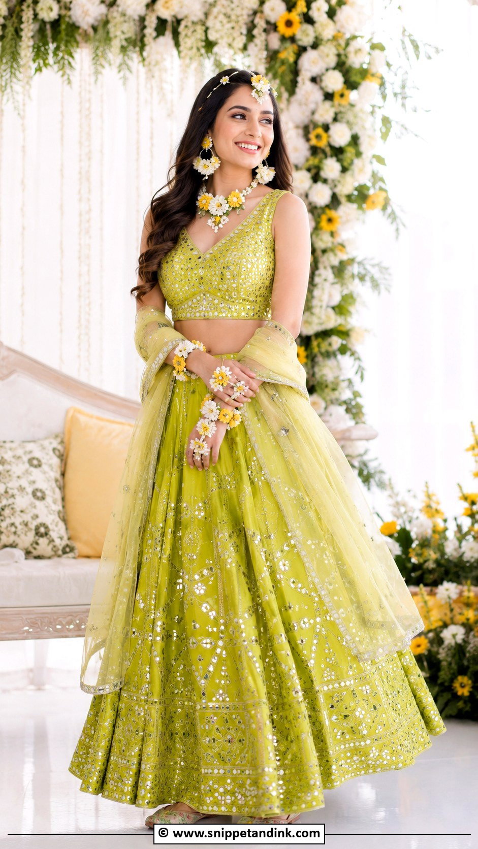 Mirror Work Mehandi Lehenga - Snippet and Ink - 30 Mehandi Dress Ideas