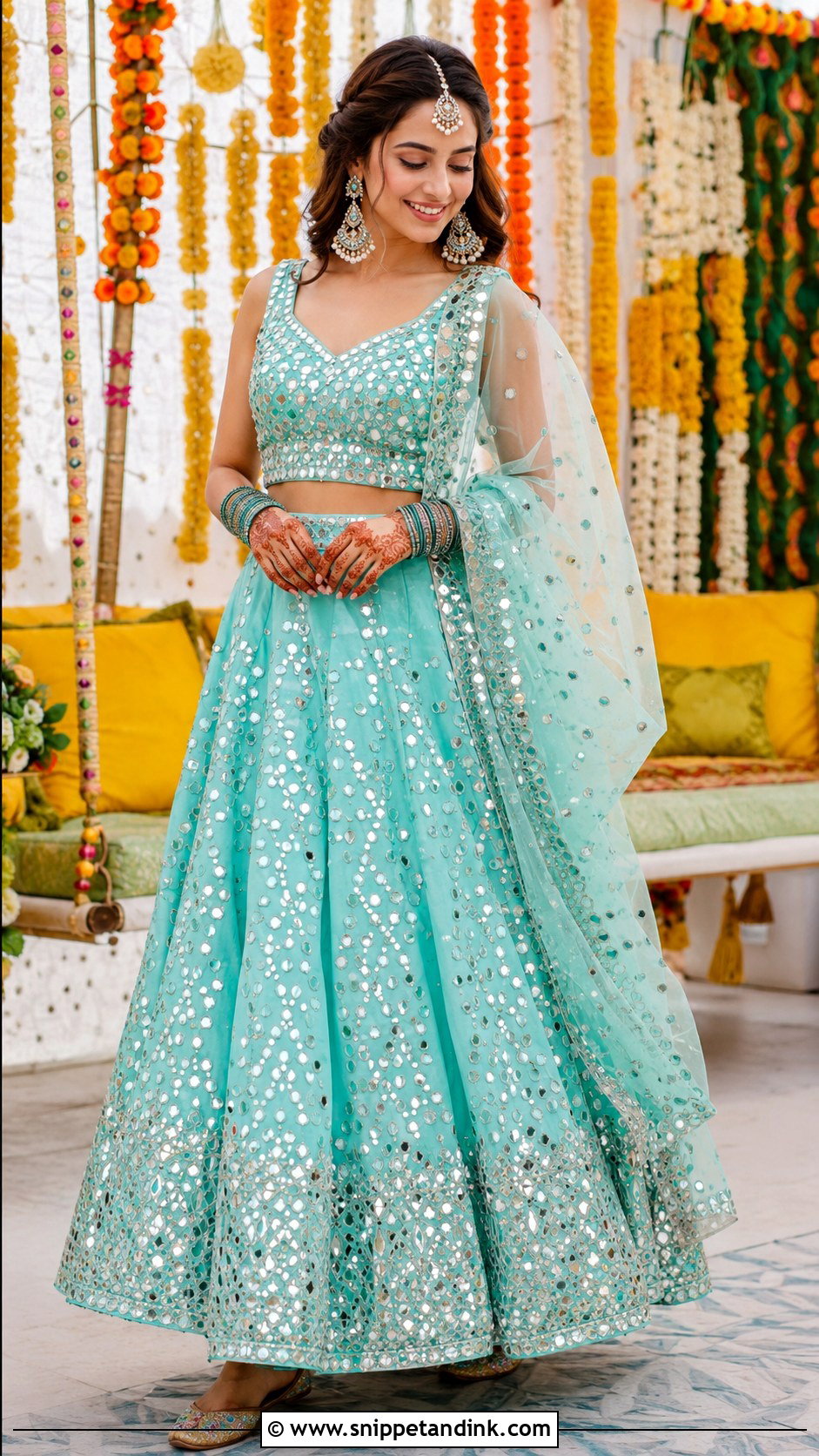 Mirror Work Mehendi Dress For Bride - Snippet and Ink - 30 Mehendi Dress Brides Ideas