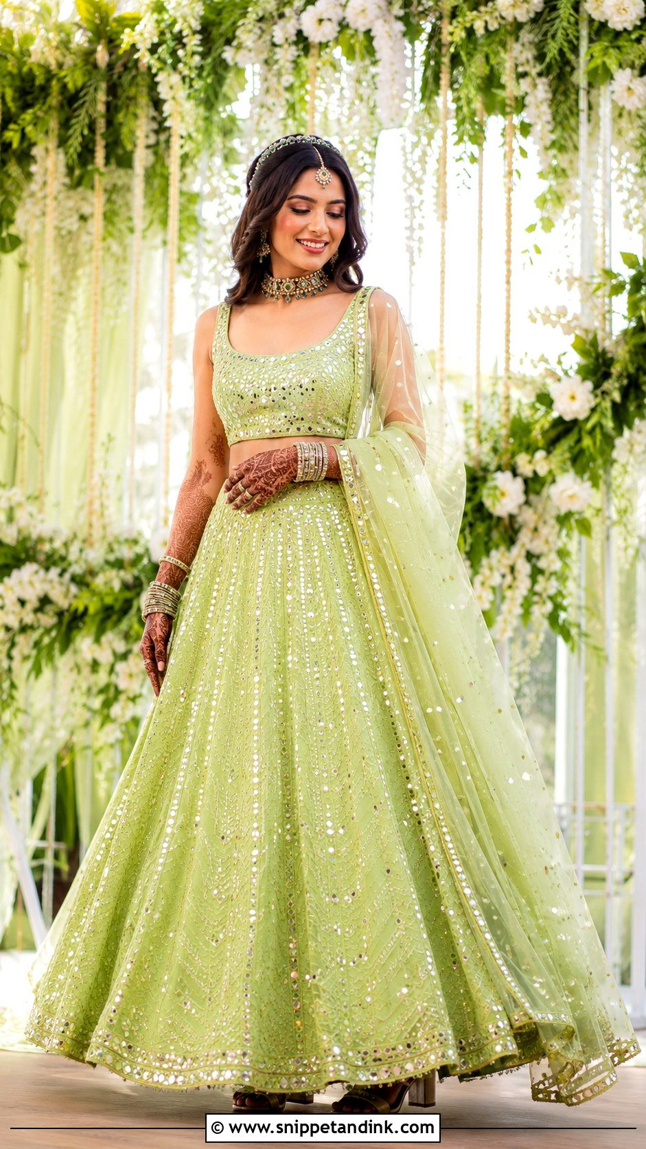Mirror Work Mehendi Lehenga For Bride - Snippet and Ink - 30 Unique Mehendi Outfits for Bride