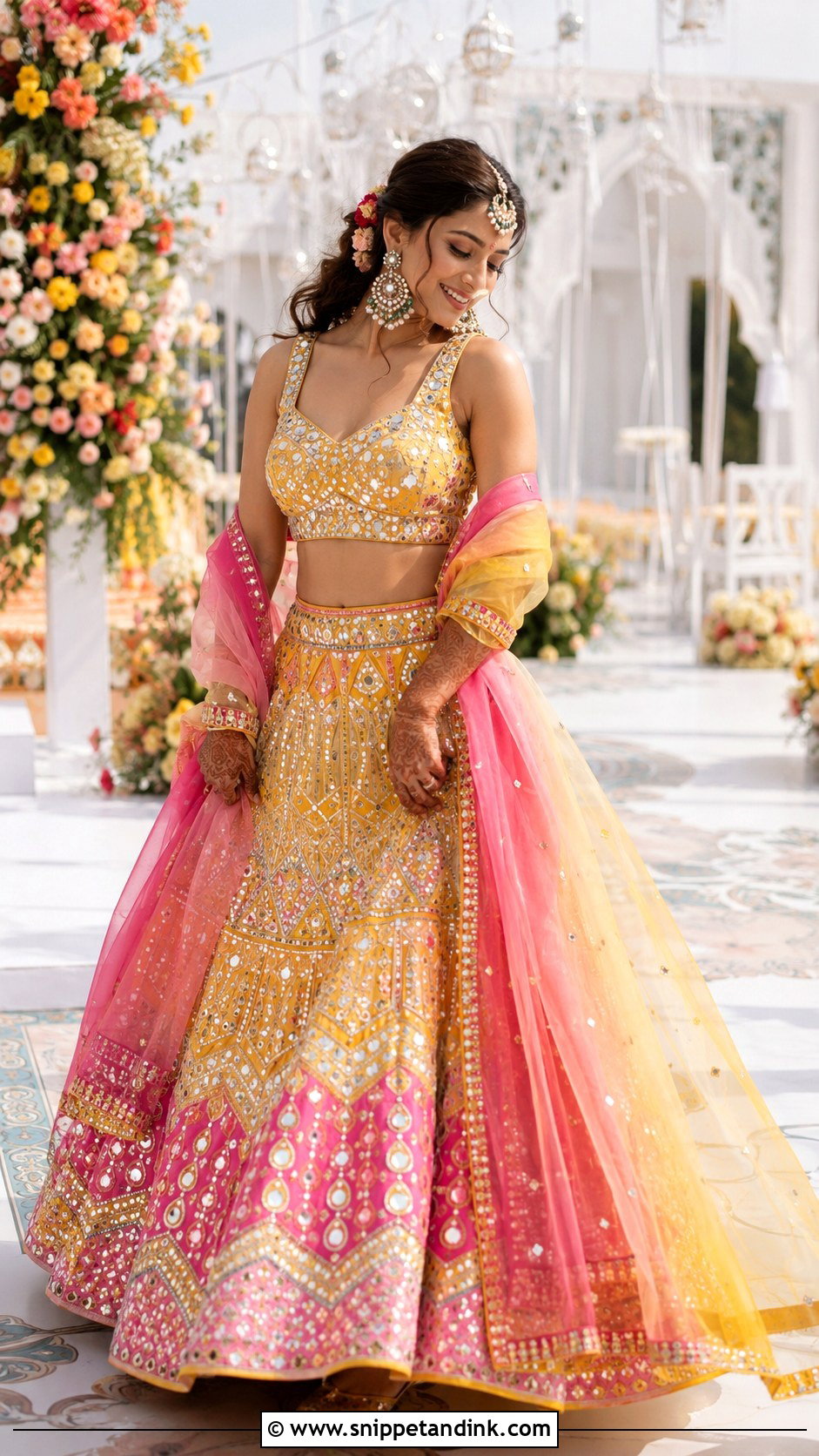 Mirror Work Mehendi Lehenga - Snippet and Ink - 25 Mehendi Outfit for Bride Ideas