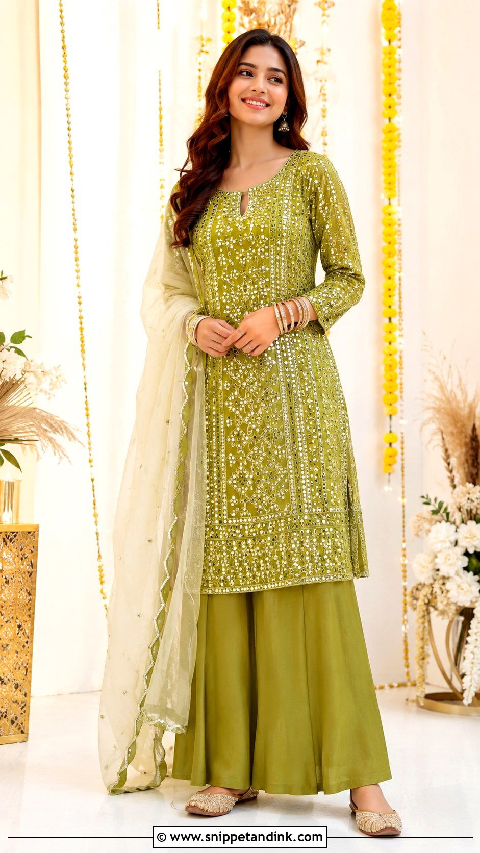 Mirror Work Mehndi Kurta Outfit - Snippet and Ink - 25 Simple Mehndi Outfit Ideas