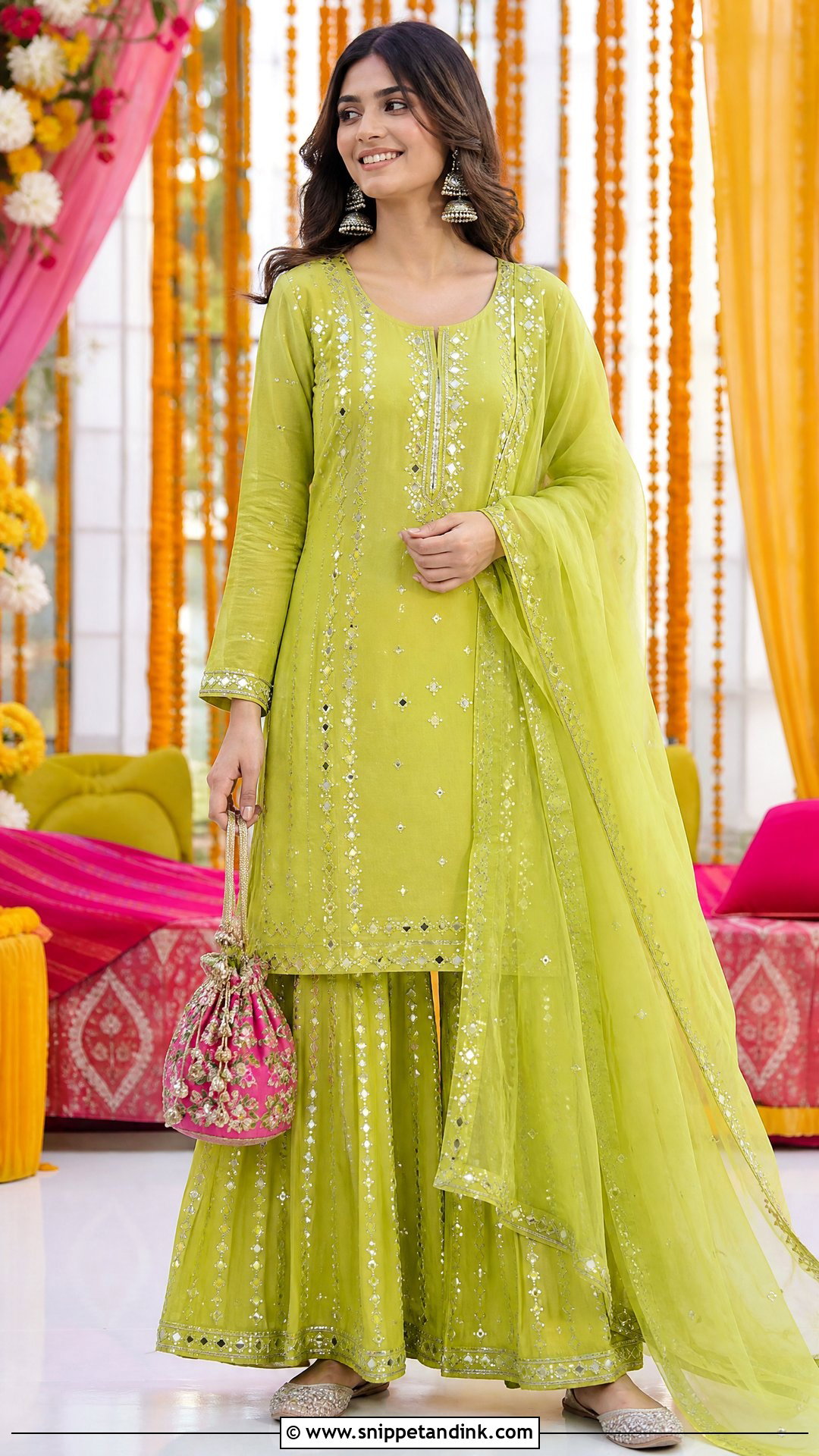 Mirror Work Palazzo Mehandi Outfit - Snippet and Ink - 20 Mehandi Ceremony Outfit Ideas