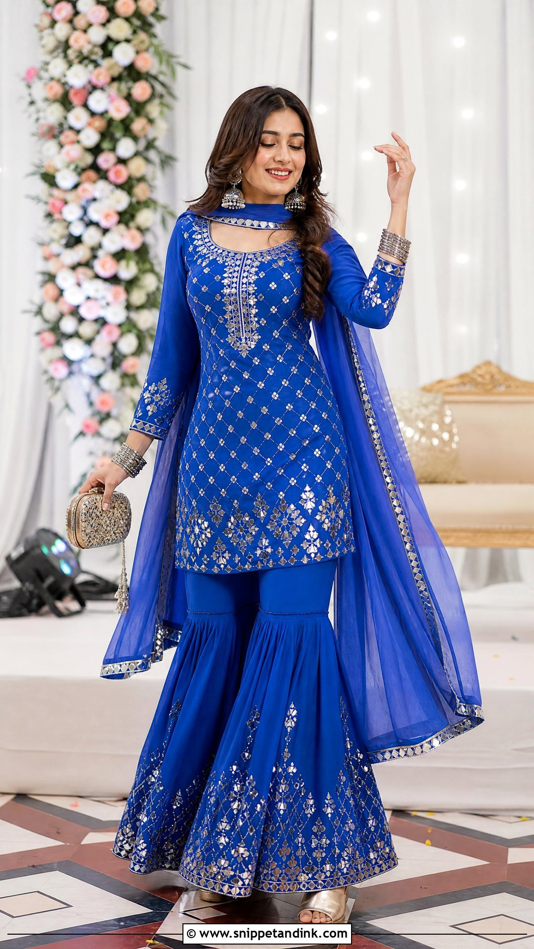 Mirror Work Punjabi Suit With Flared Pants - Snippet and Ink - 20 Punjabi Wedding Suit Party Wear Ideas