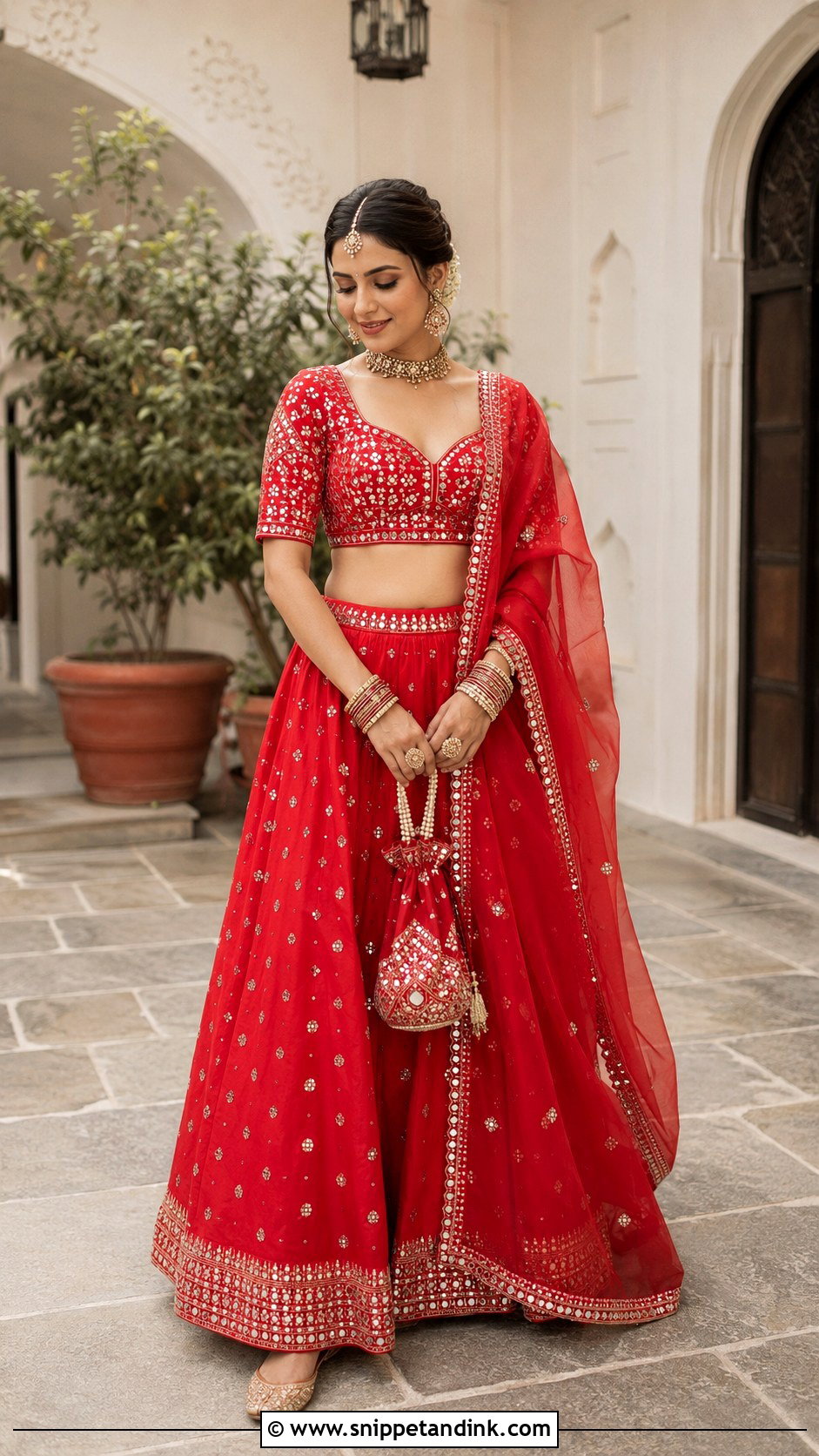 Mirror Work Red Bridal Blouse With Lehenga - Snippet and Ink - 20 Red Bridal Blouse Ideas
