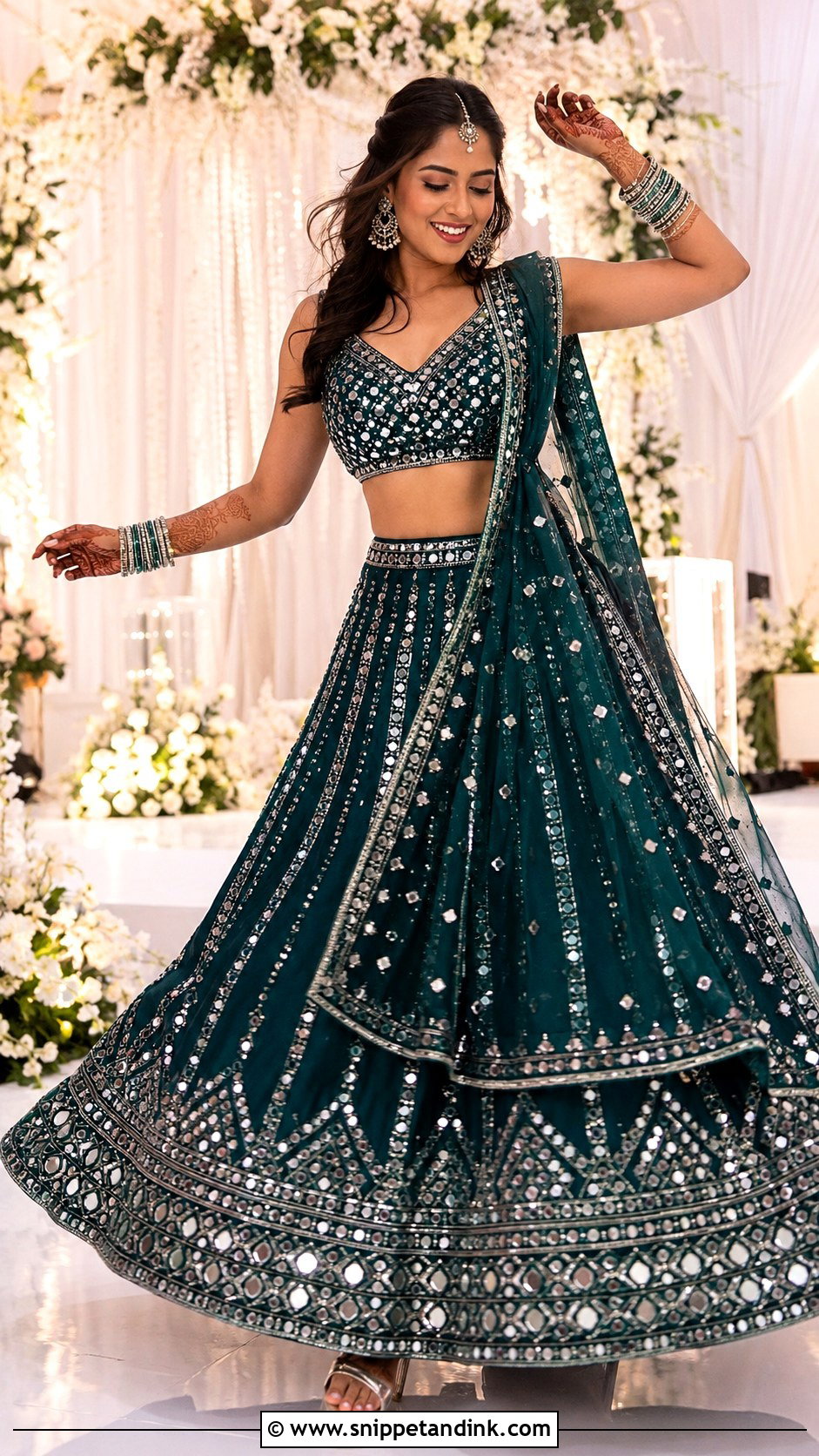 Mirror Work Sangeet Bridal Lehenga - Snippet and Ink - 20 Desi Wedding Bride Ideas