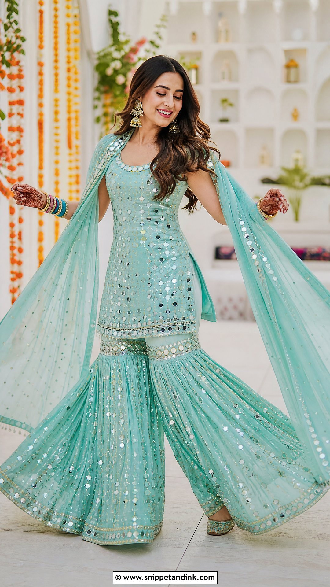 Mirror Work Sangeet Sharara - Snippet and Ink - 20 Sangeet Outfit Ideas for Bride