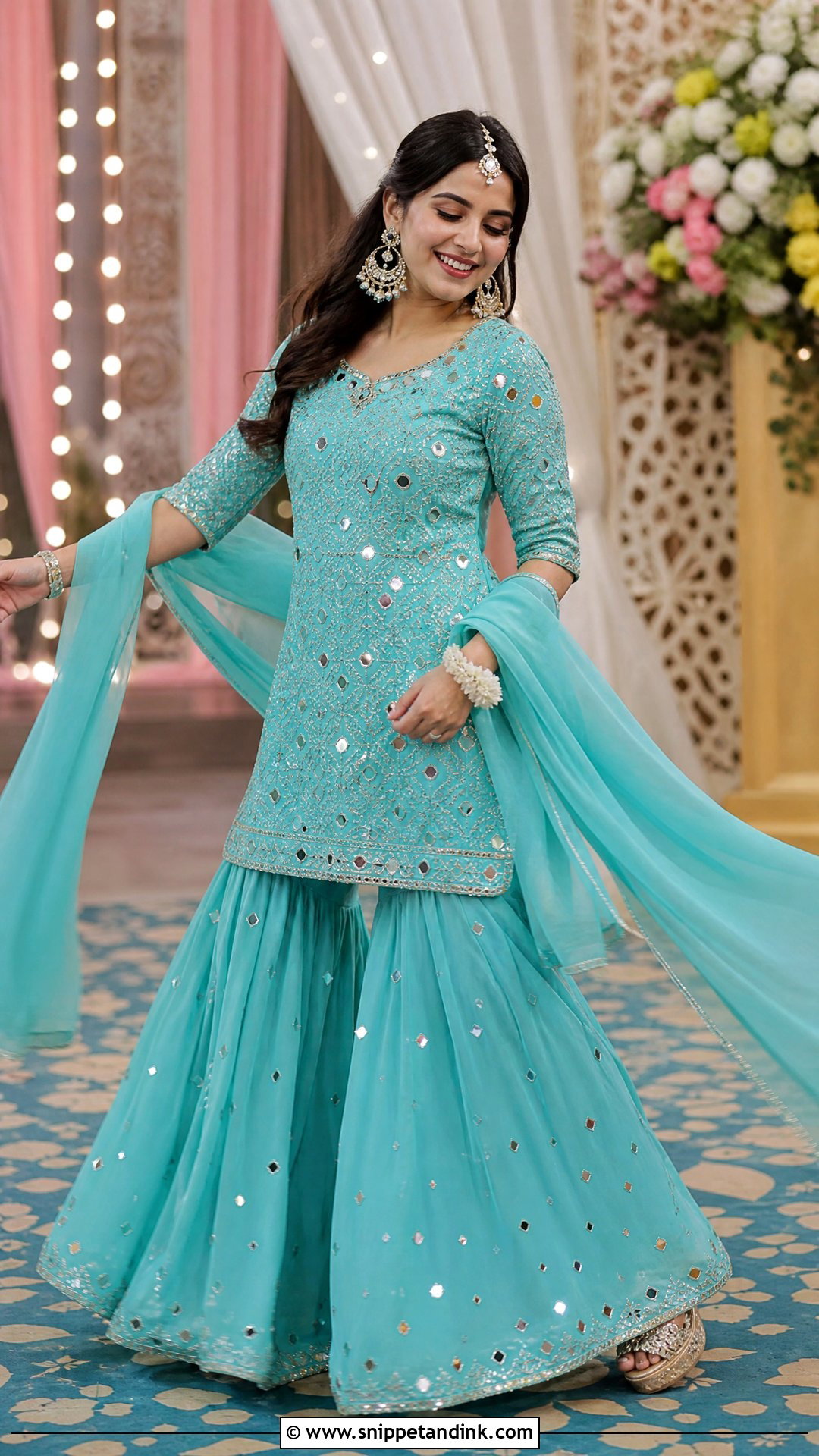 Mirror Work Sharara For A Summer Indian Wedding - Snippet and Ink - 20 Summer Indian Wedding Outfit Ideas