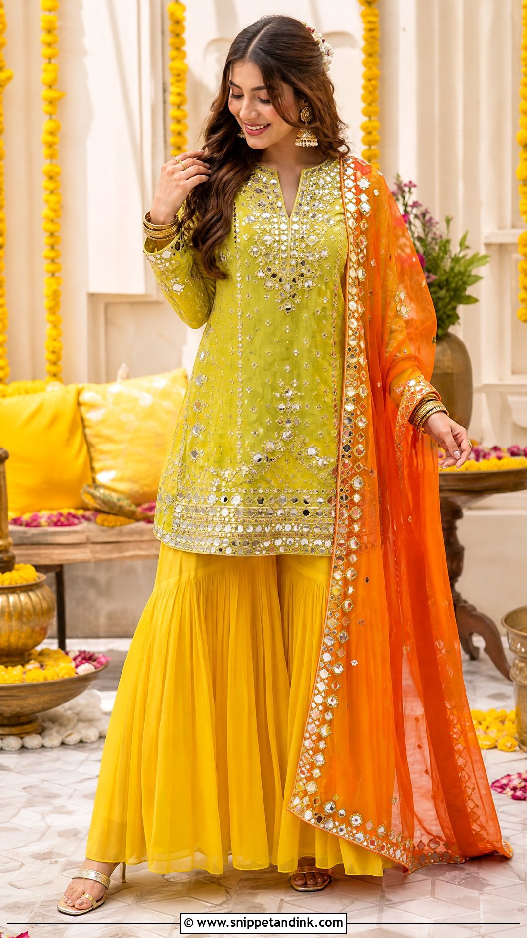 Mirror Work Sharara Mayoon Outfit - Snippet and Ink - 20 Pakistani Mayoon Outfits