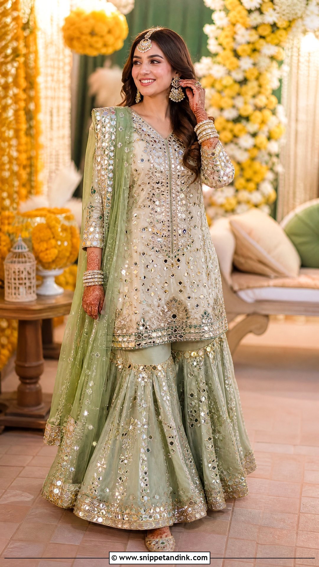 Mirror Work Sharara Mehndi Outfit - Snippet and Ink - 25 Mehndi Outfits for Bride