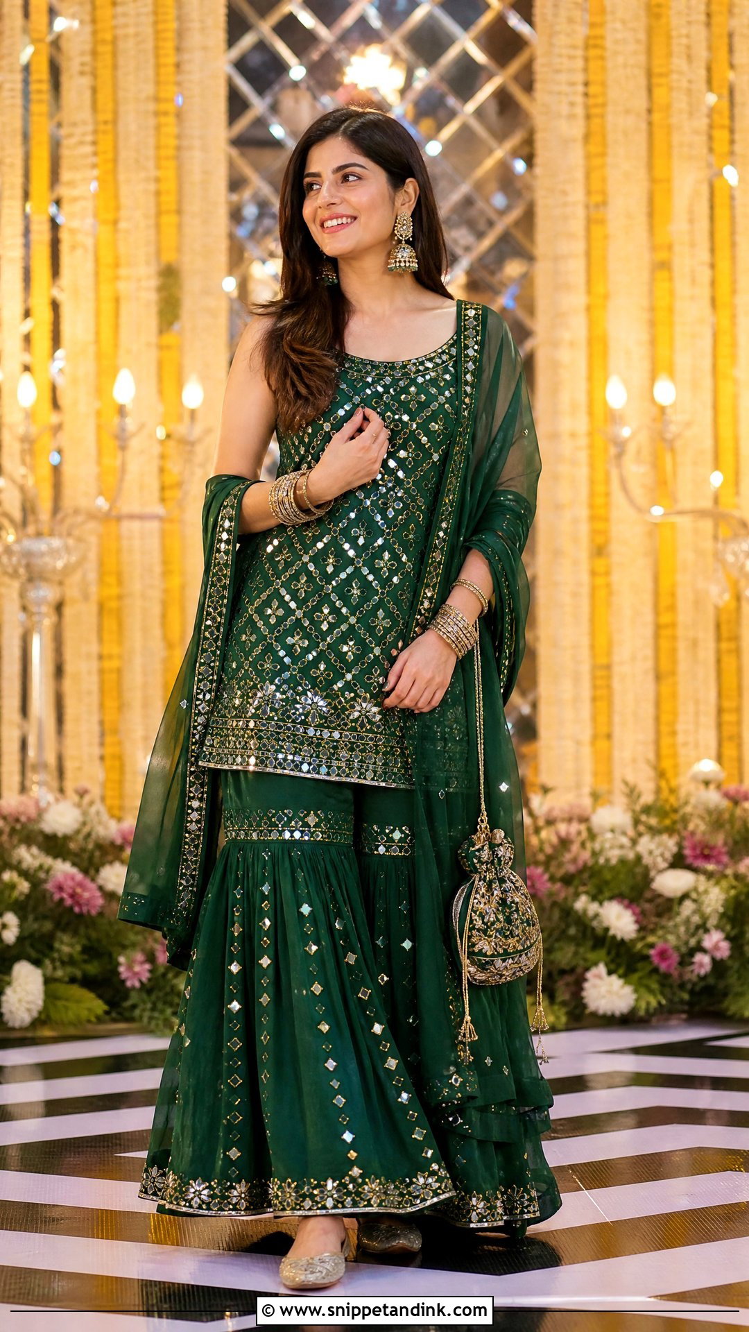 Mirror Work Sharara Sangeet Outfit - Snippet and Ink - 20 Simple Sangeet Outfit Sisters Ideas