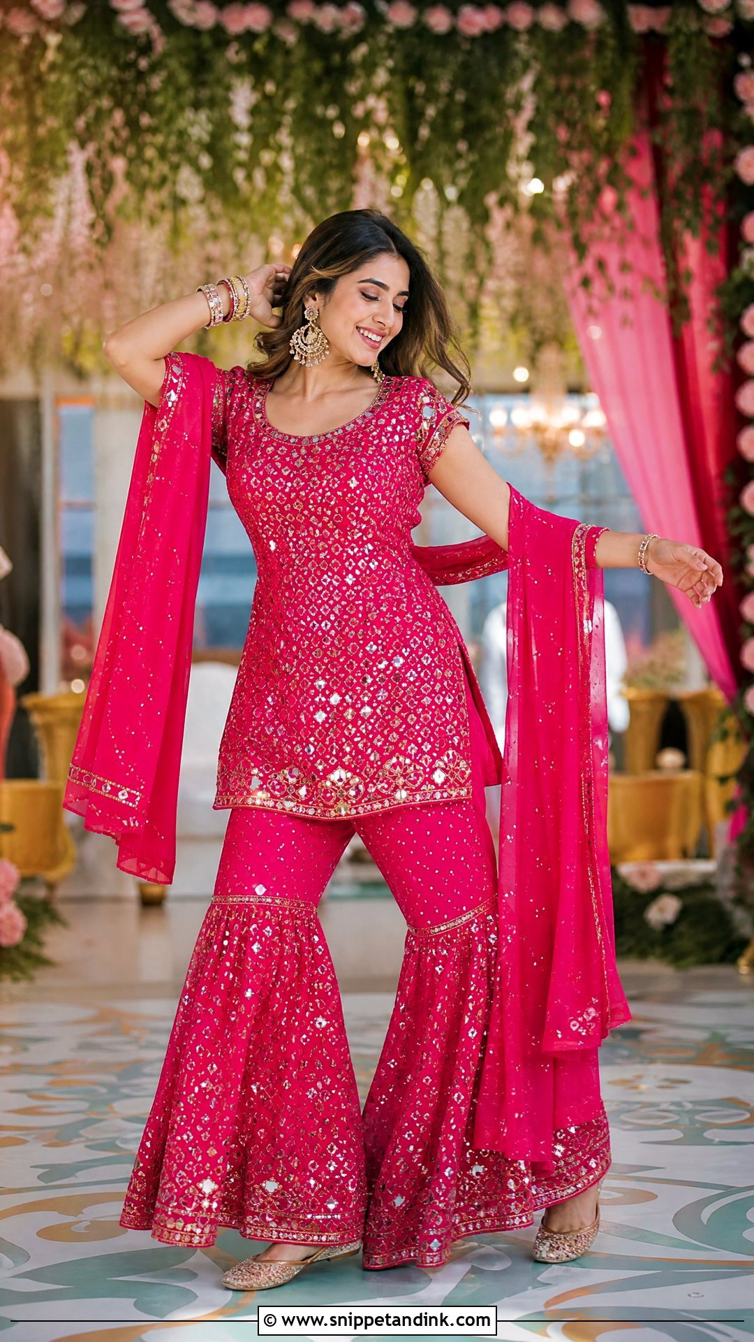 Mirror Work Sharara Sangeet Outfit - Snippet and Ink - 20 Sangeet Outfit for Sisters Wedding Ideas