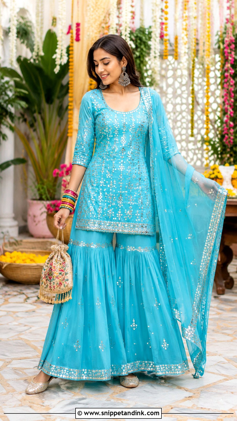 Mirror Work Sharara Set for Brothers Wedding - Snippet and Ink - 20 Indian Dress for Brothers Wedding Ideas