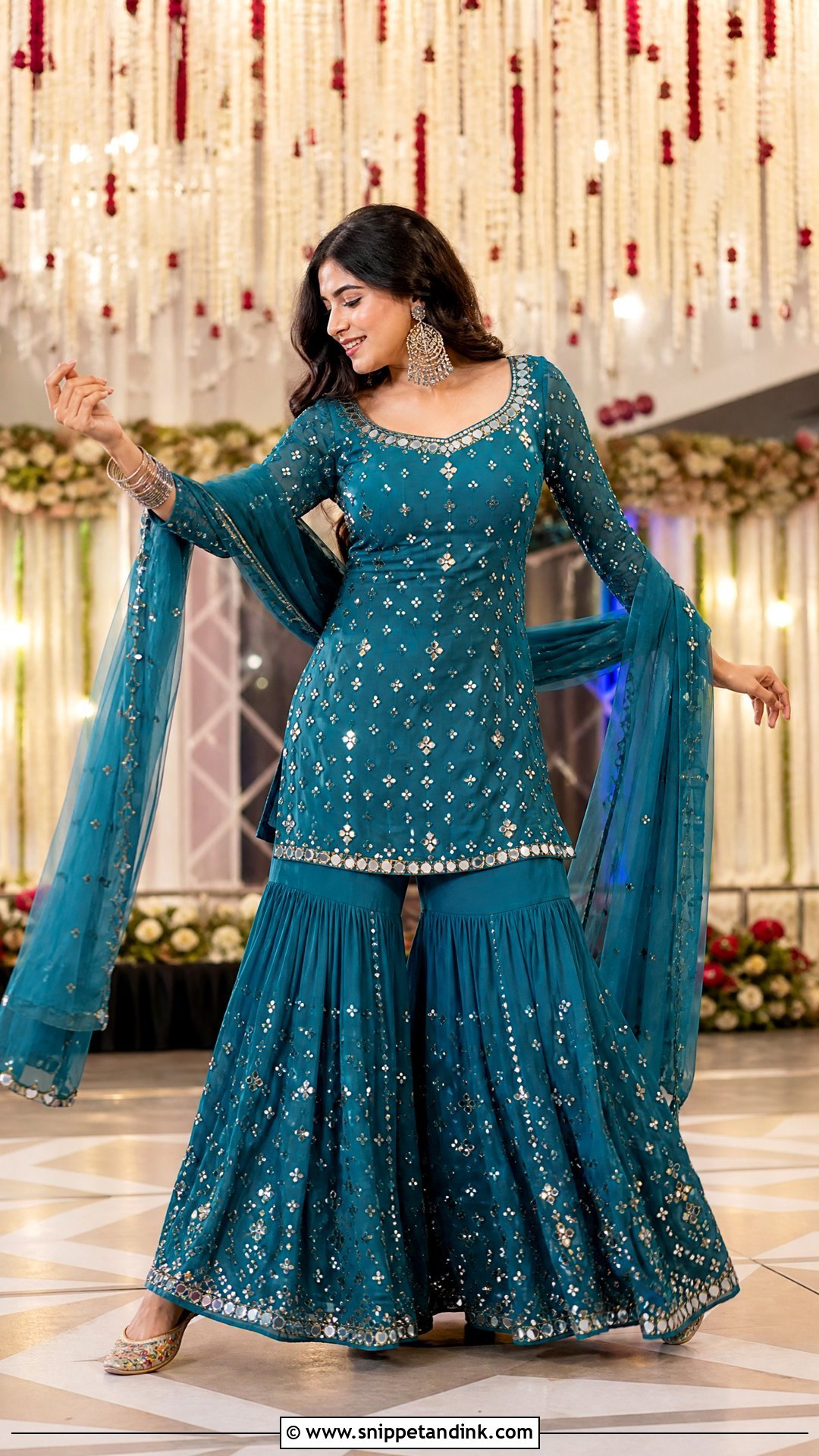 Mirror Work Sharara for Sangeet - Snippet and Ink - 20 Sangeet Dress Ideas for Sisters