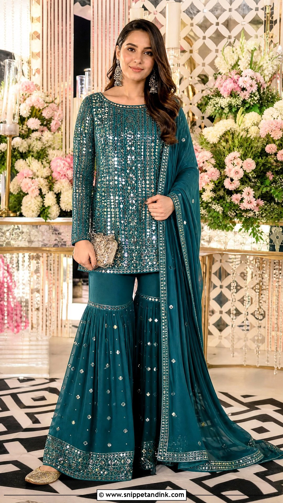 Mirror Work Sharara for Sangeet - Snippet and Ink - 20 Outfits for Sangeet Indian Weddings
