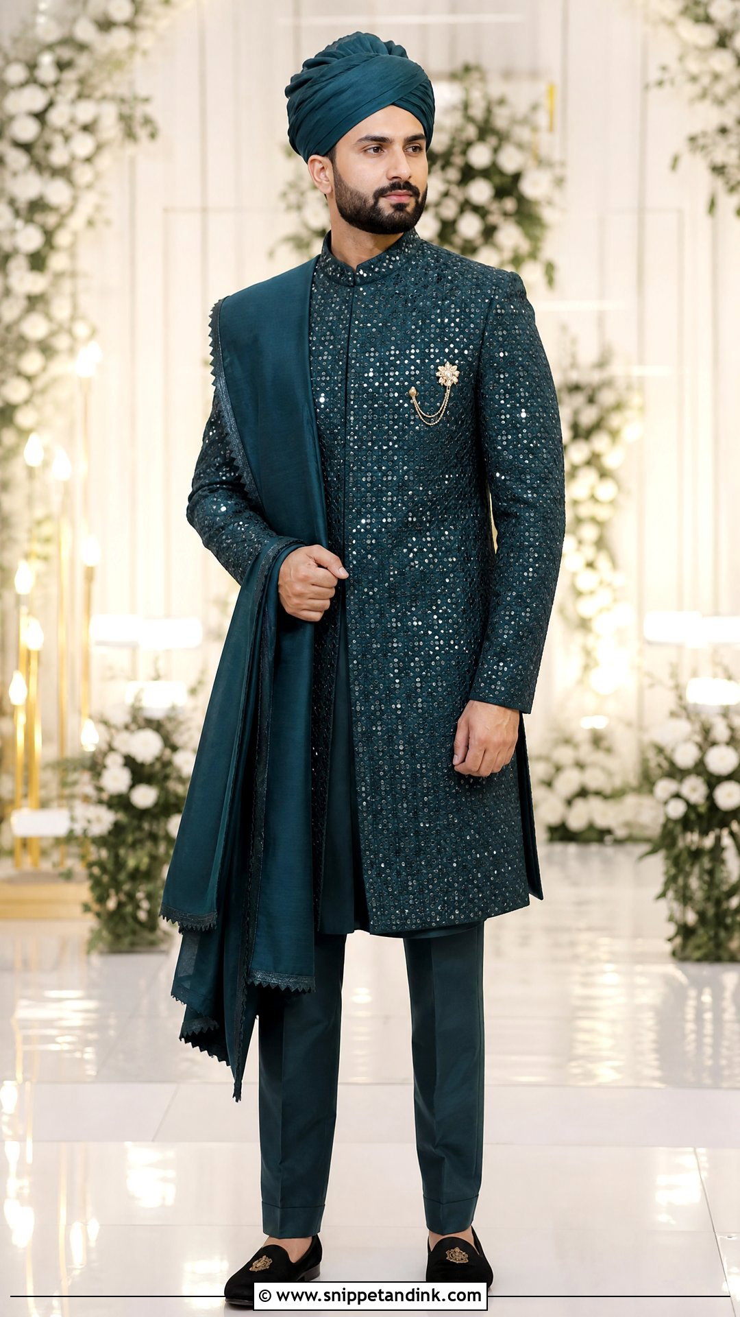 Mirror Work Sherwani With Tonal Trousers - Snippet and Ink - 20 Sherwani Wedding Ideas