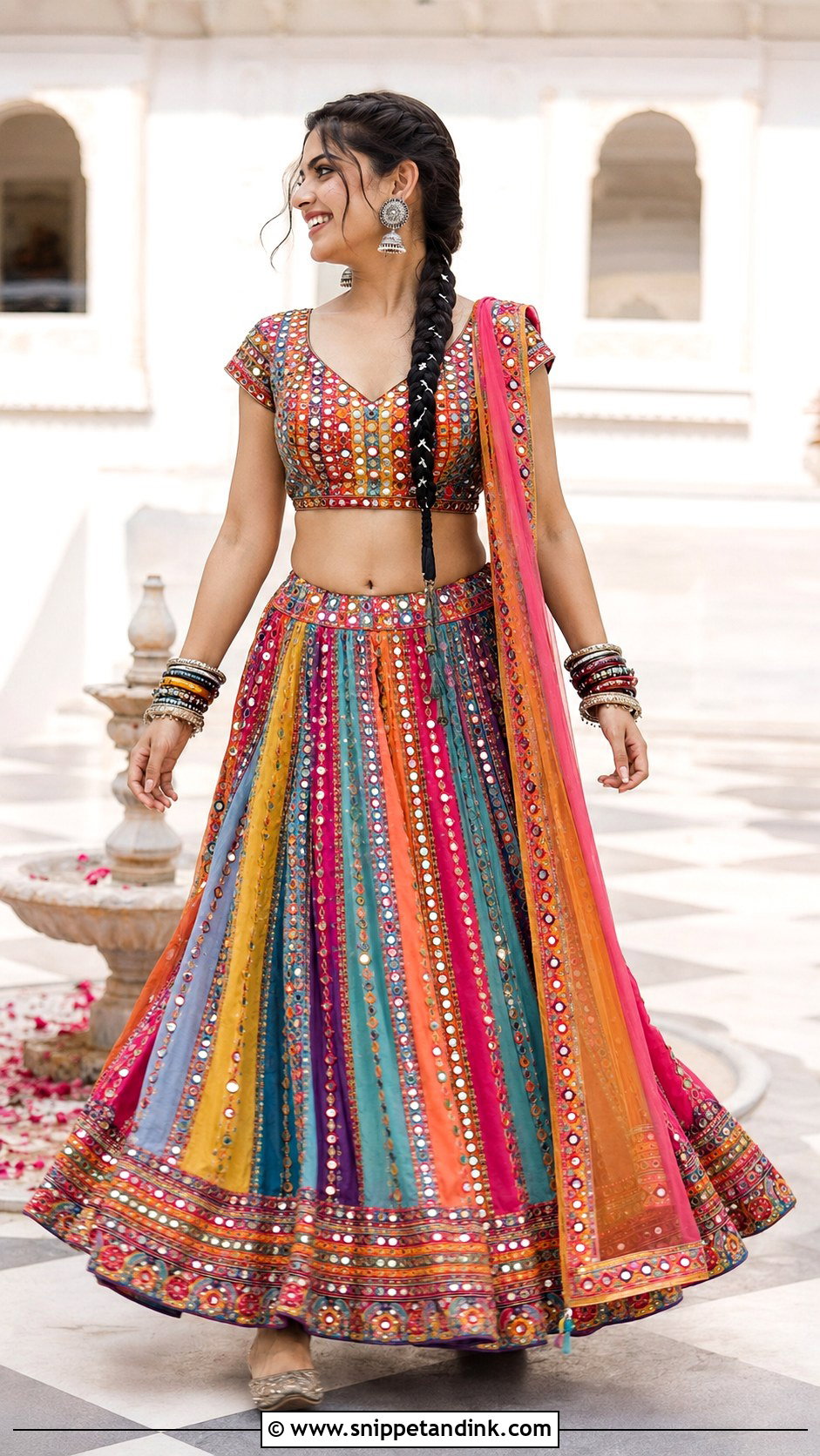 Mirror Work Wedding Blouse With Colorful Lehenga - Snippet and Ink - 20 Wedding Blouse Designs