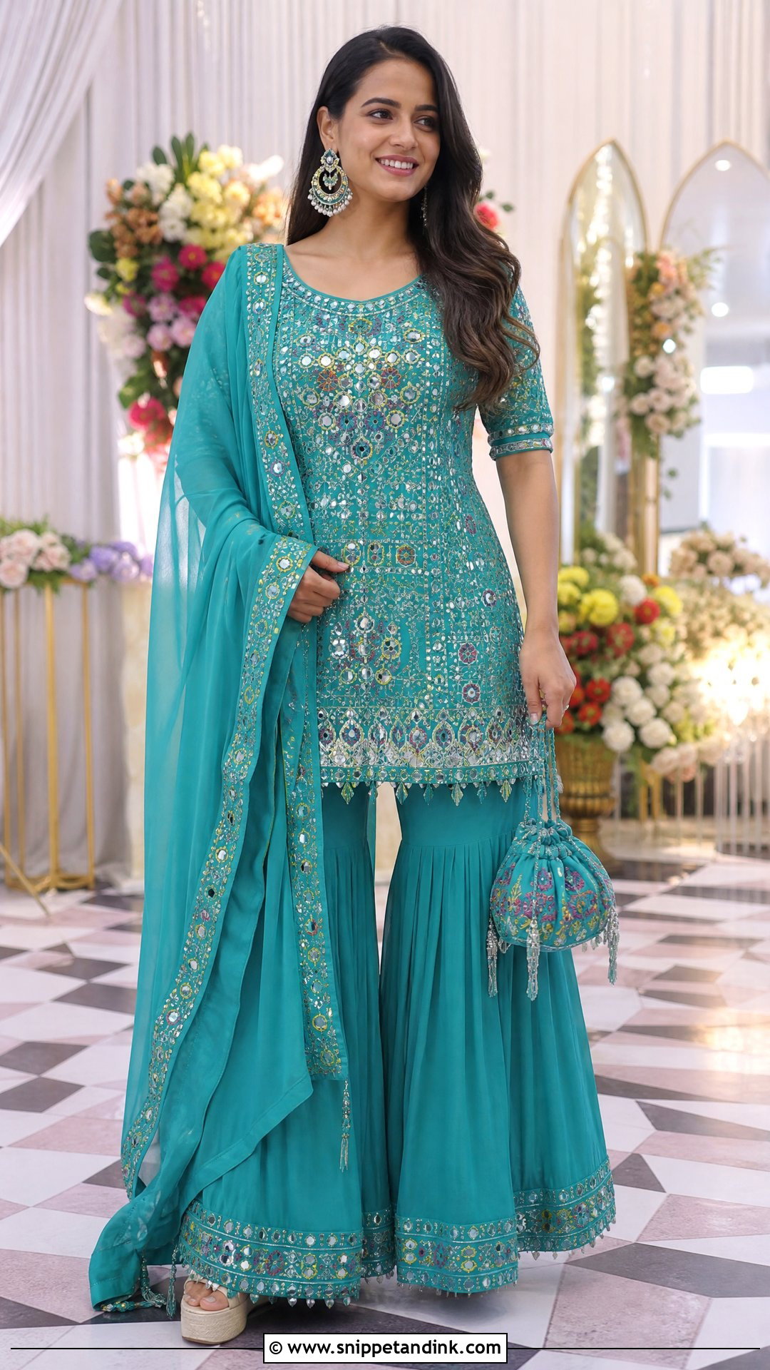 Mirror Work Wedding Salwar Suit With Sharara - Snippet and Ink - 20 Wedding Salwar Suits Party Wear