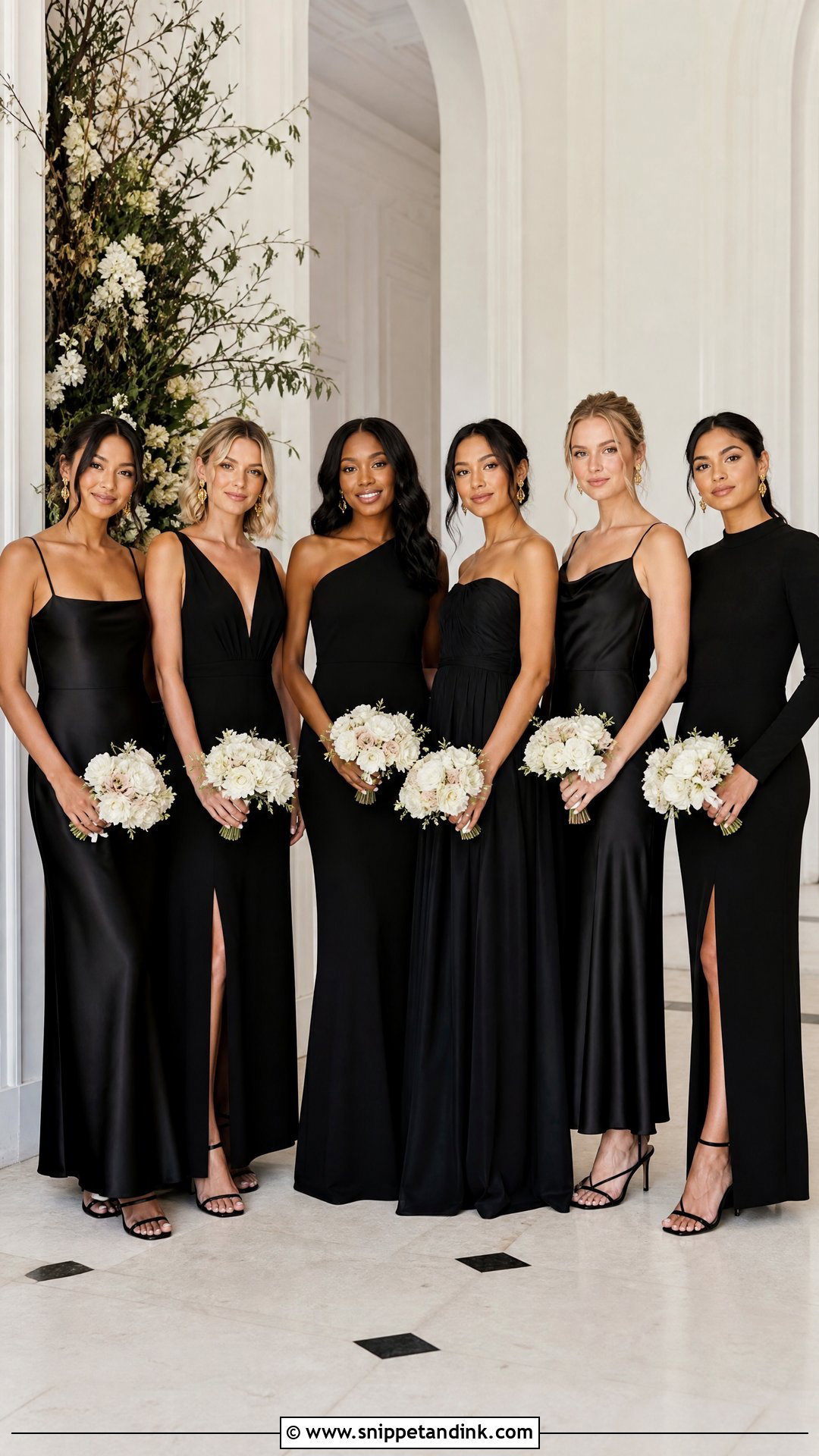 Mismatched Black Wedding Party Dresses With Coordinated Shoes - Snippet and Ink - 20 Wedding Party Black Dresses