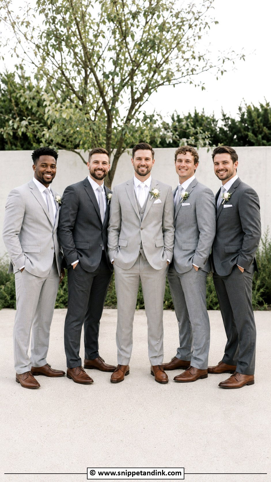 Mismatched Grey Suit Wedding Party - Snippet and Ink - 30 Grey Suit Wedding Ideas