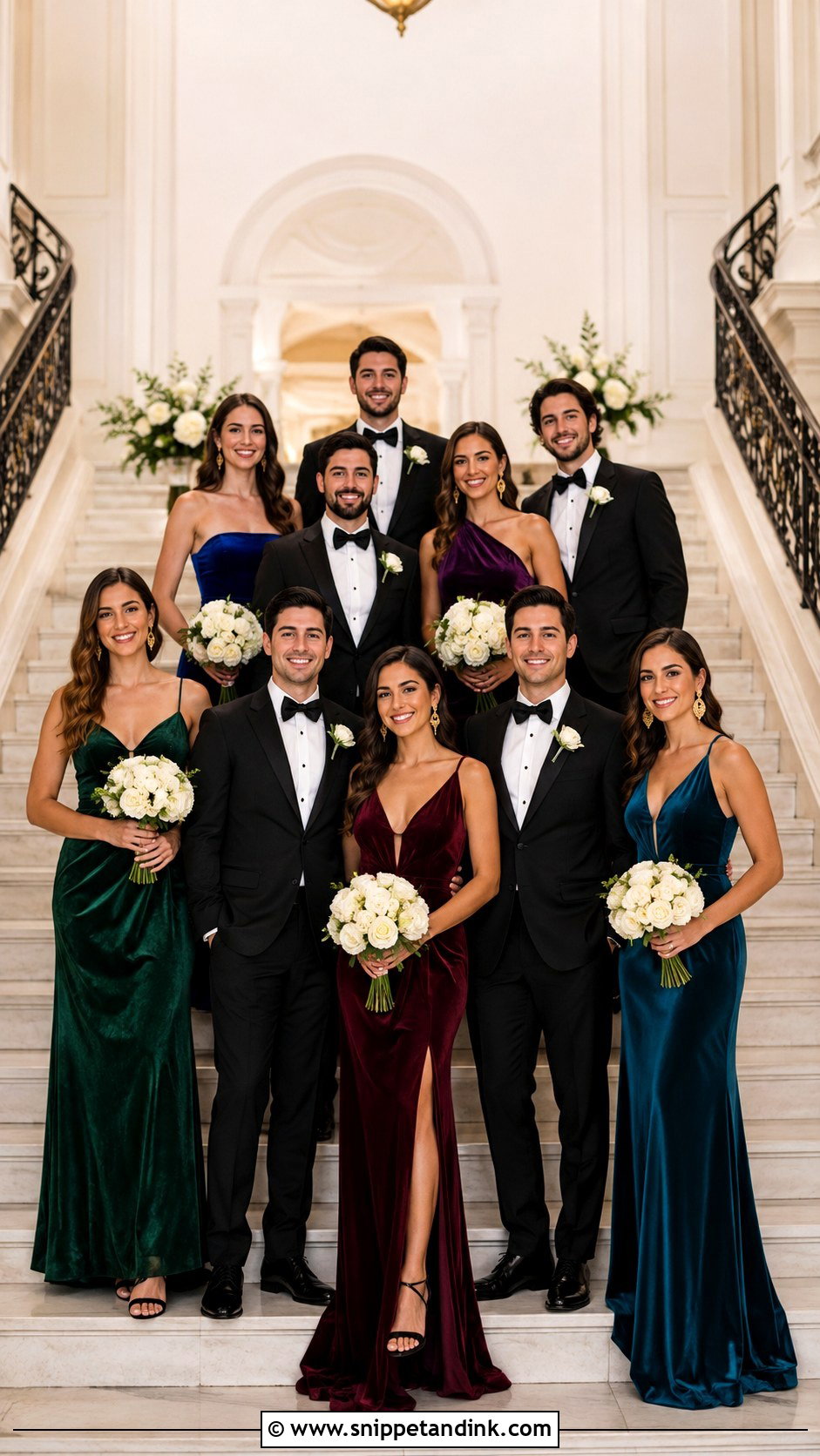Mismatched Jewel Tone Black Tie Bridal Party - Snippet and Ink - 20 Black Tie Bridal Party Ideas