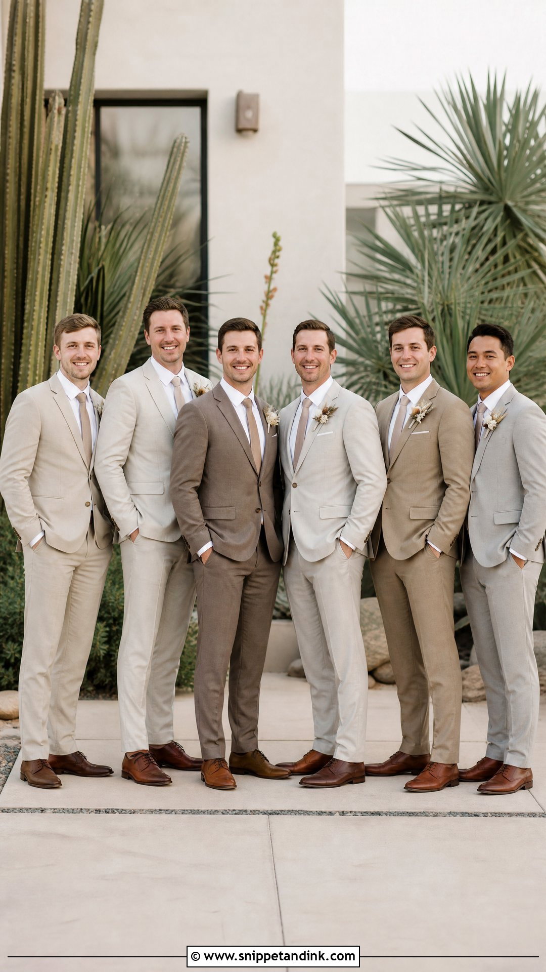 Mismatched Neutral Groomsman Suits - Snippet and Ink - 25 Groomsman Attire Ideas