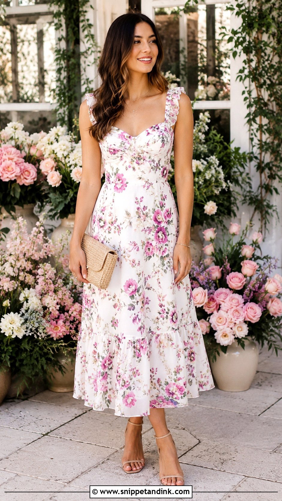 Miss To Mrs Floral Midi Dress Outfit - Snippet and Ink - 25 Miss to Mrs Ideas