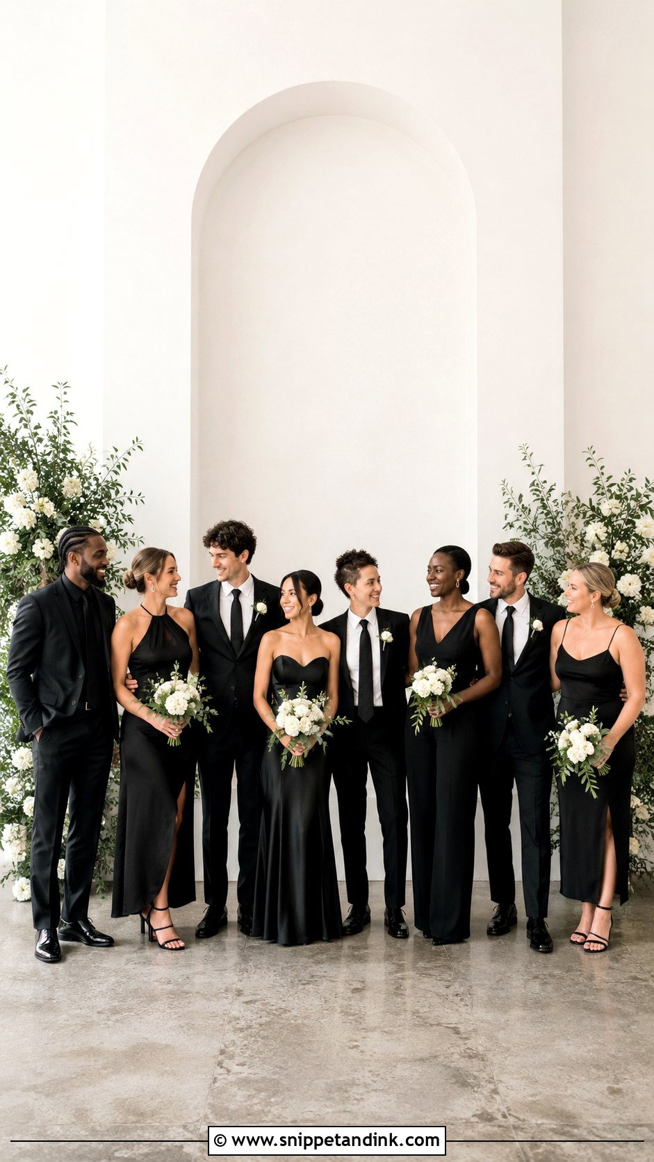 Mixed Bridal Party Suit And Dress Outfit - Snippet and Ink - 25 Bridal Party Outfits