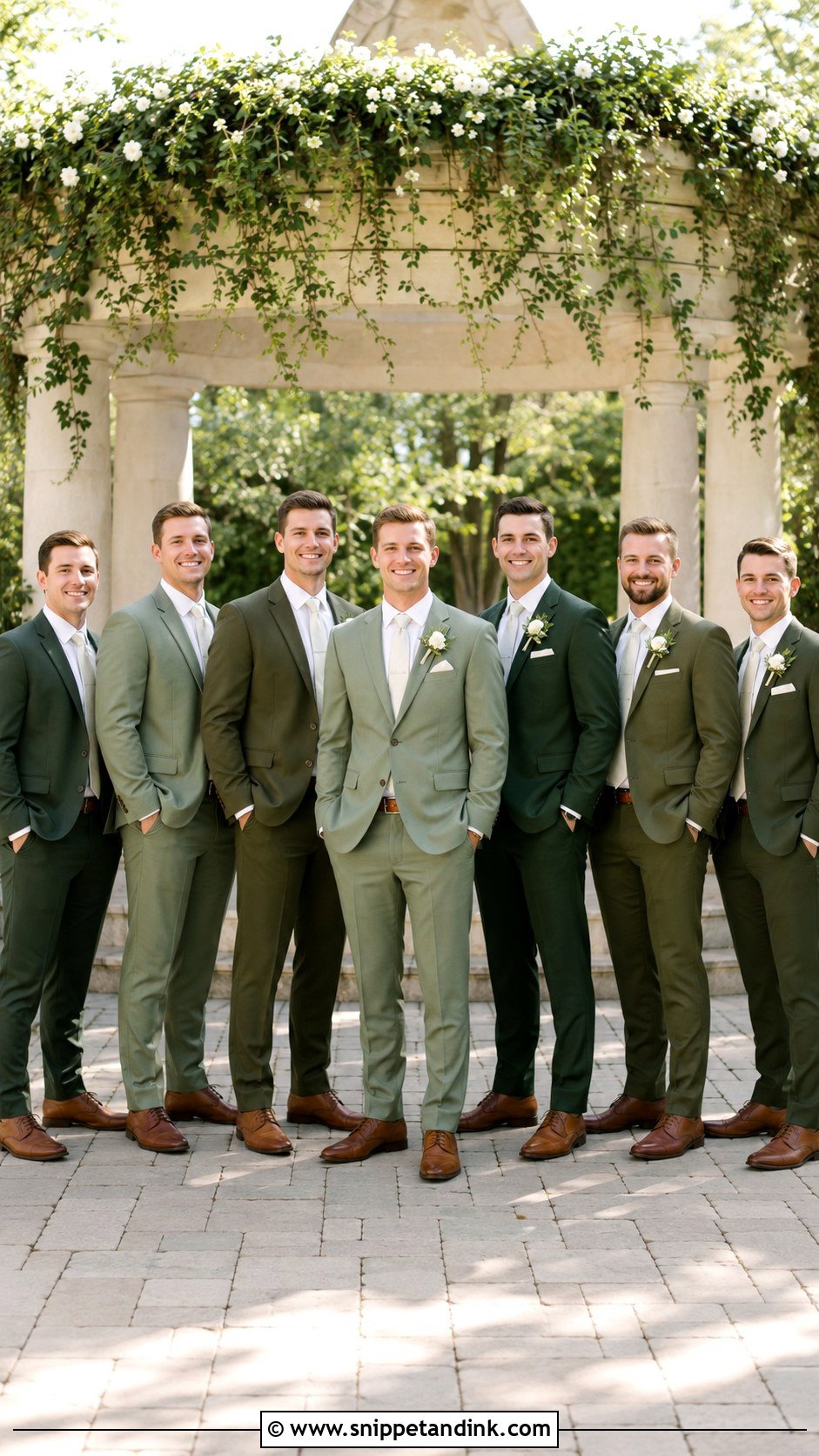Mixed Green Suits With Matching Accessories - Snippet and Ink - 20 Green Suit Wedding Party Ideas