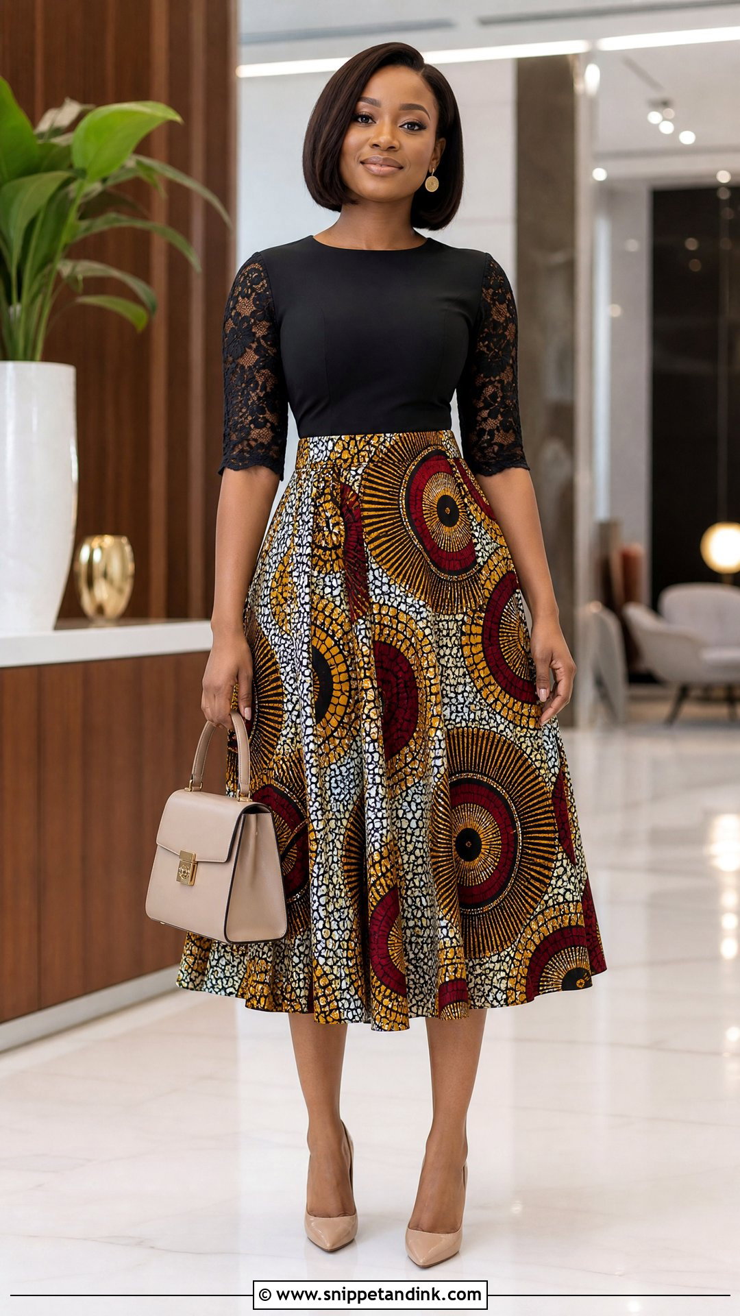 Mixed Material Gown With Neutral Pumps - Snippet and Ink - 20 Simple Gown Styles for Materials
