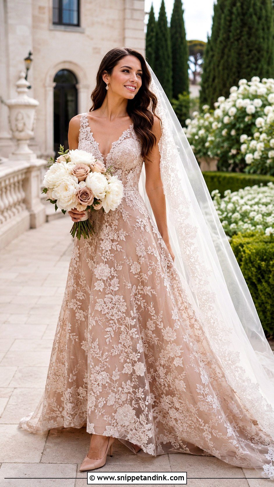 Mocha Brown Lace Bridal Dress - Snippet and Ink - 20 Brown Bridal Dress Ideas