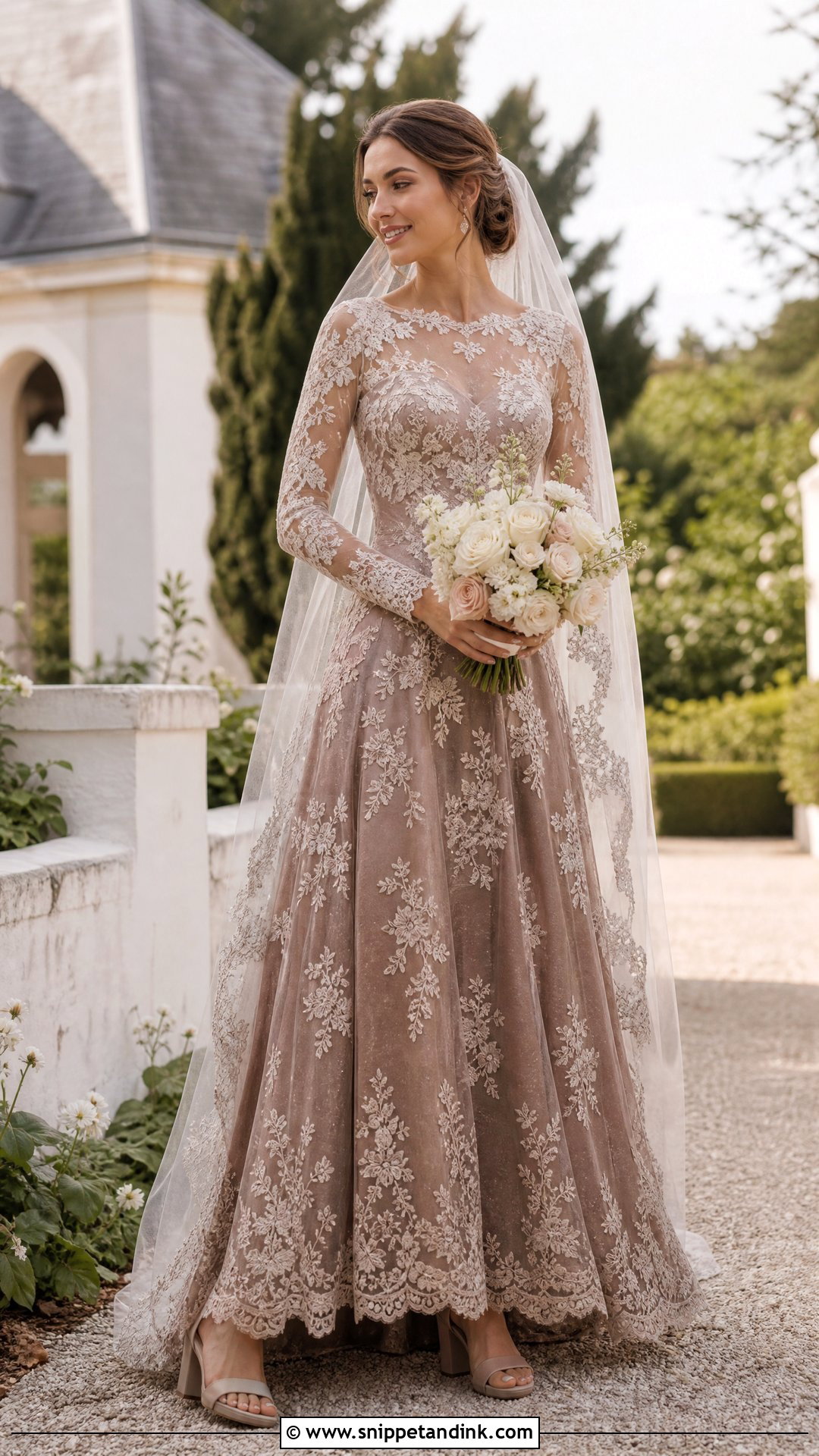 Mocha Brown Lace Wedding Dress - Snippet and Ink - 20 Brown Wedding Dresses