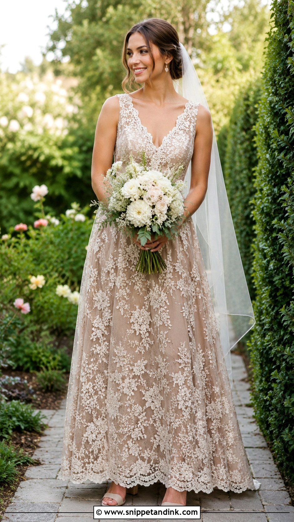 Mocha Brown Lace Wedding Dress - Snippet and Ink - 30 Brown Wedding Dress Ideas