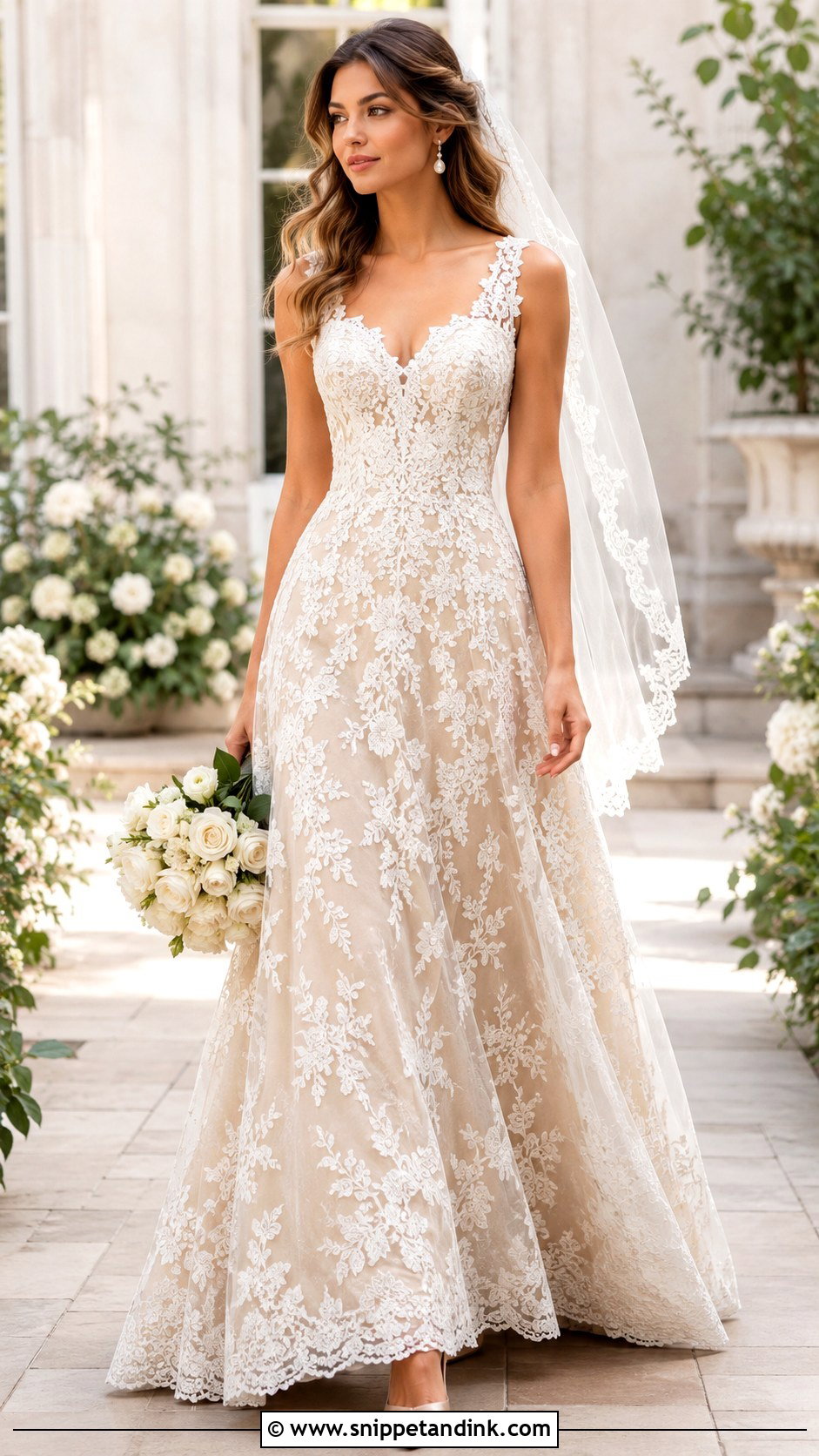 Mocha Lace A Line Wedding Dress - Snippet and Ink - 20 Mocha Wedding Dress Ideas