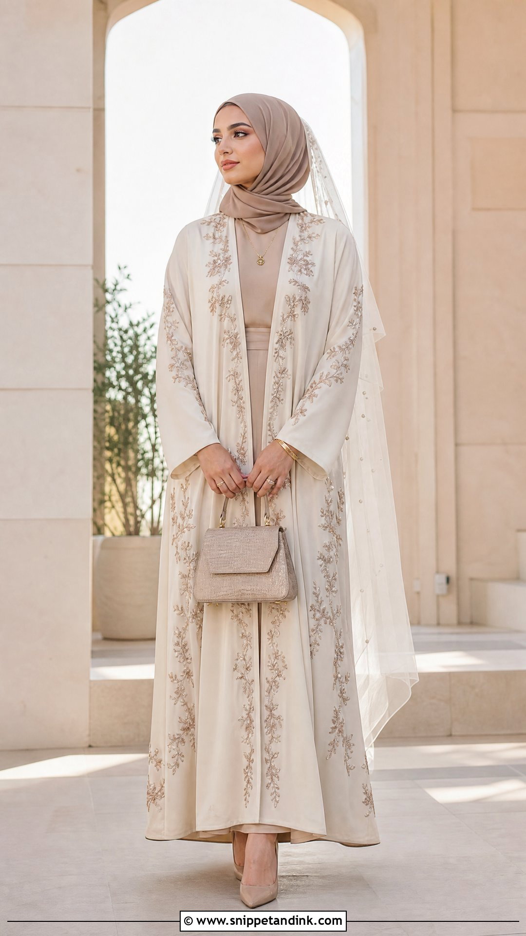 Mocha Nikah Hijab With Neutral Abaya - Snippet and Ink - 20 Nikah Hijab Style Ideas