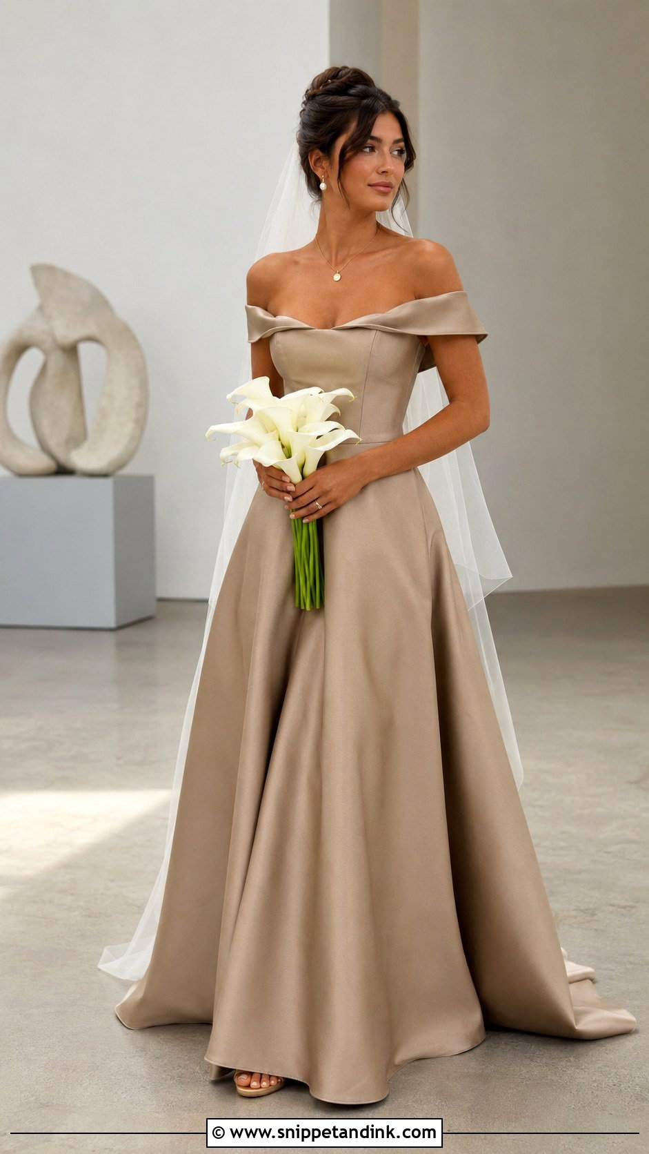 Mocha Off Shoulder Wedding Dress - Snippet and Ink - 20 Mocha Wedding Dress Ideas