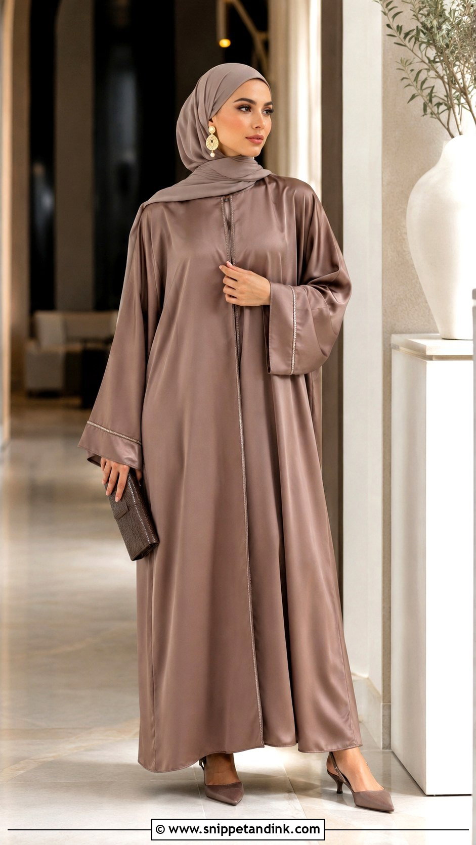 Mocha Satin Abaya Dress - Snippet and Ink - 20 Hijab Dresses for Wedding Party