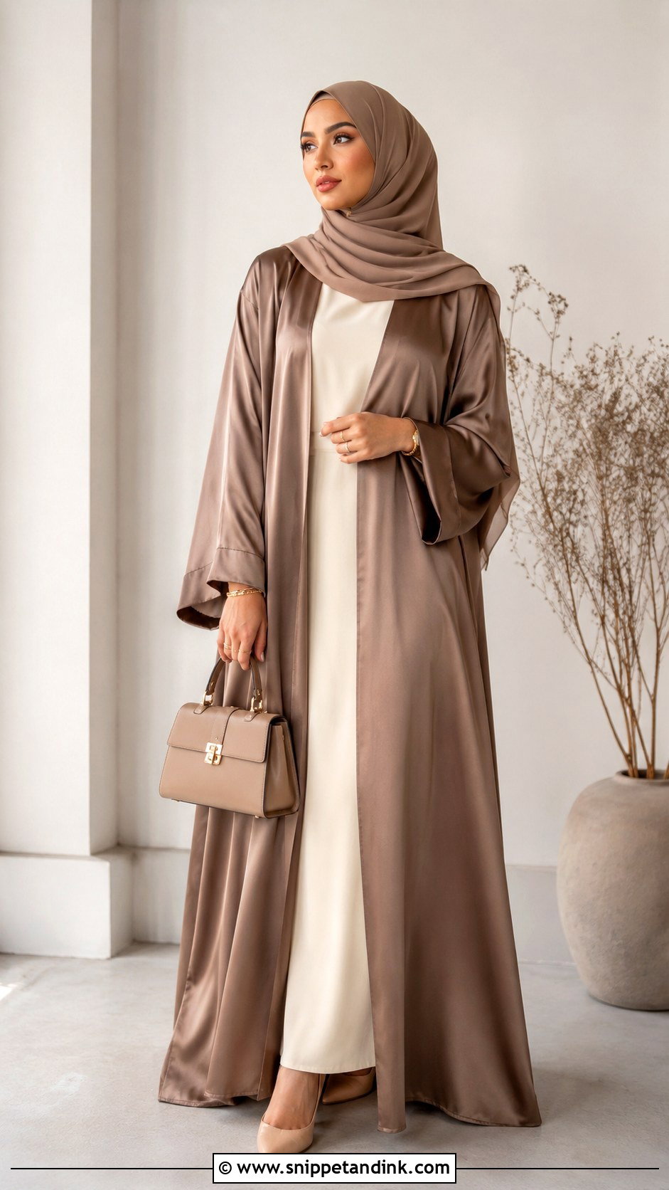 Mocha Satin Abaya Outfit - Snippet and Ink - 30 Eid Mubarak Outfit Ideas
