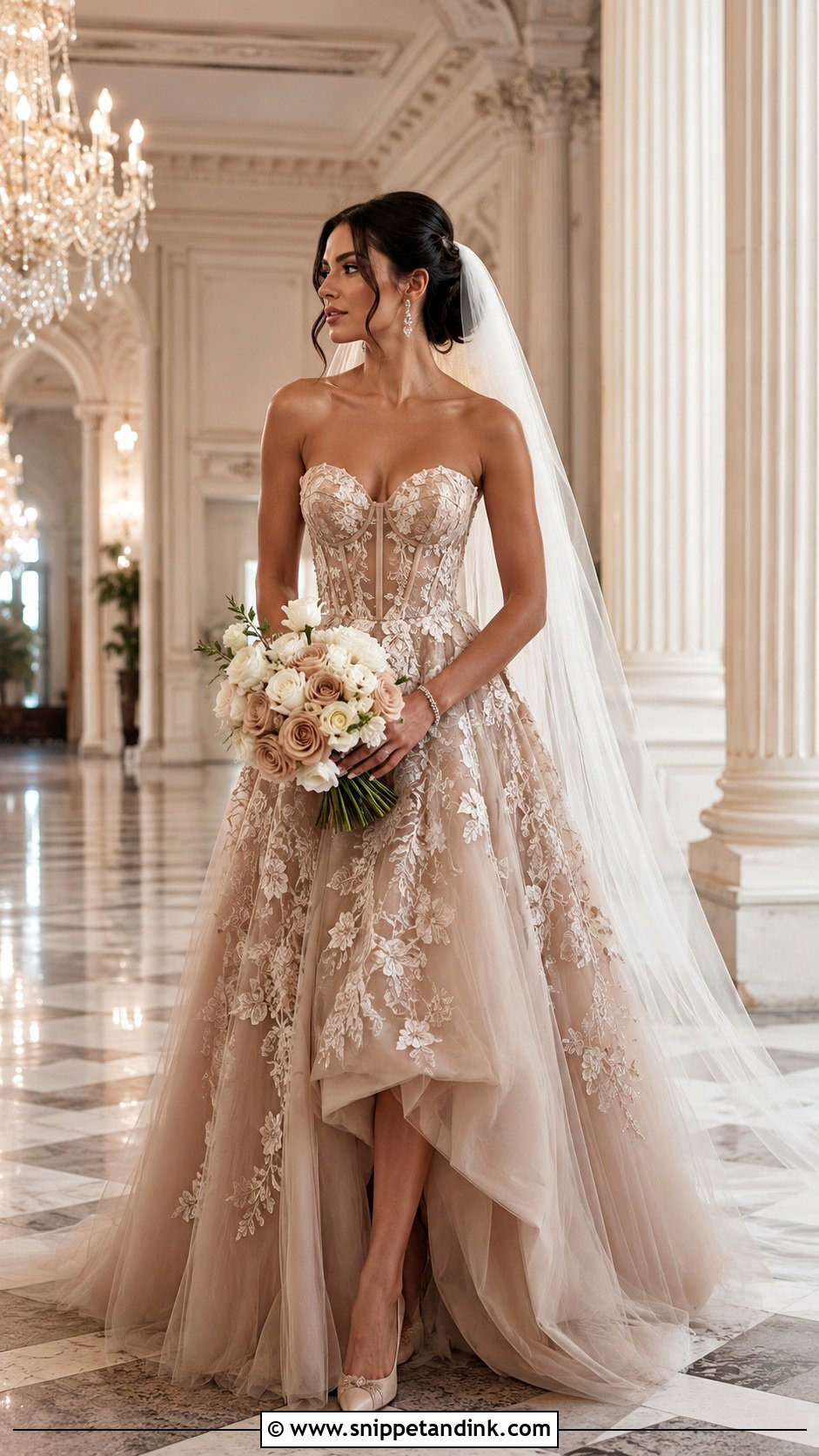 Mocha Strapless Corset Wedding Dress - Snippet and Ink - 20 Mocha Wedding Dress Ideas