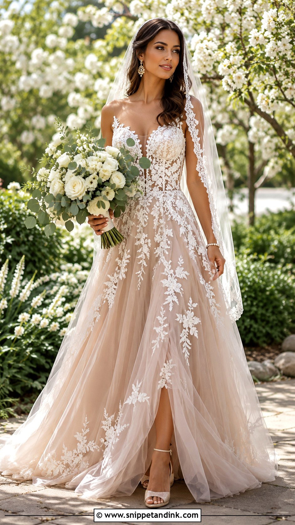 Mocha Tulle Wedding Dress With Ivory Lace - Snippet and Ink - 20 Mocha Wedding Dress Ideas