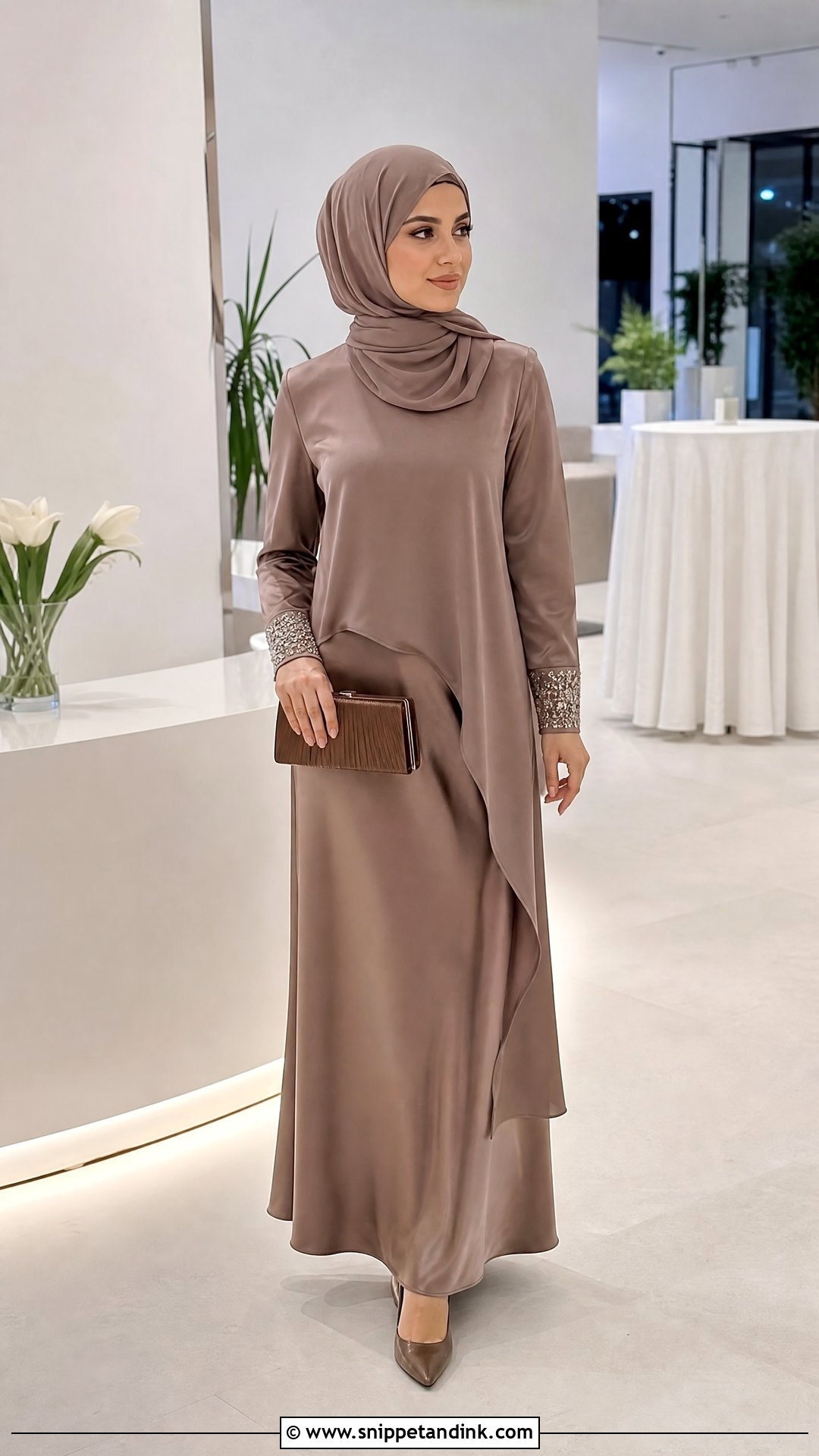 Mocha Two Piece Hijab Formal Dress - Snippet and Ink - 25 Hijab Formal Dress Ideas