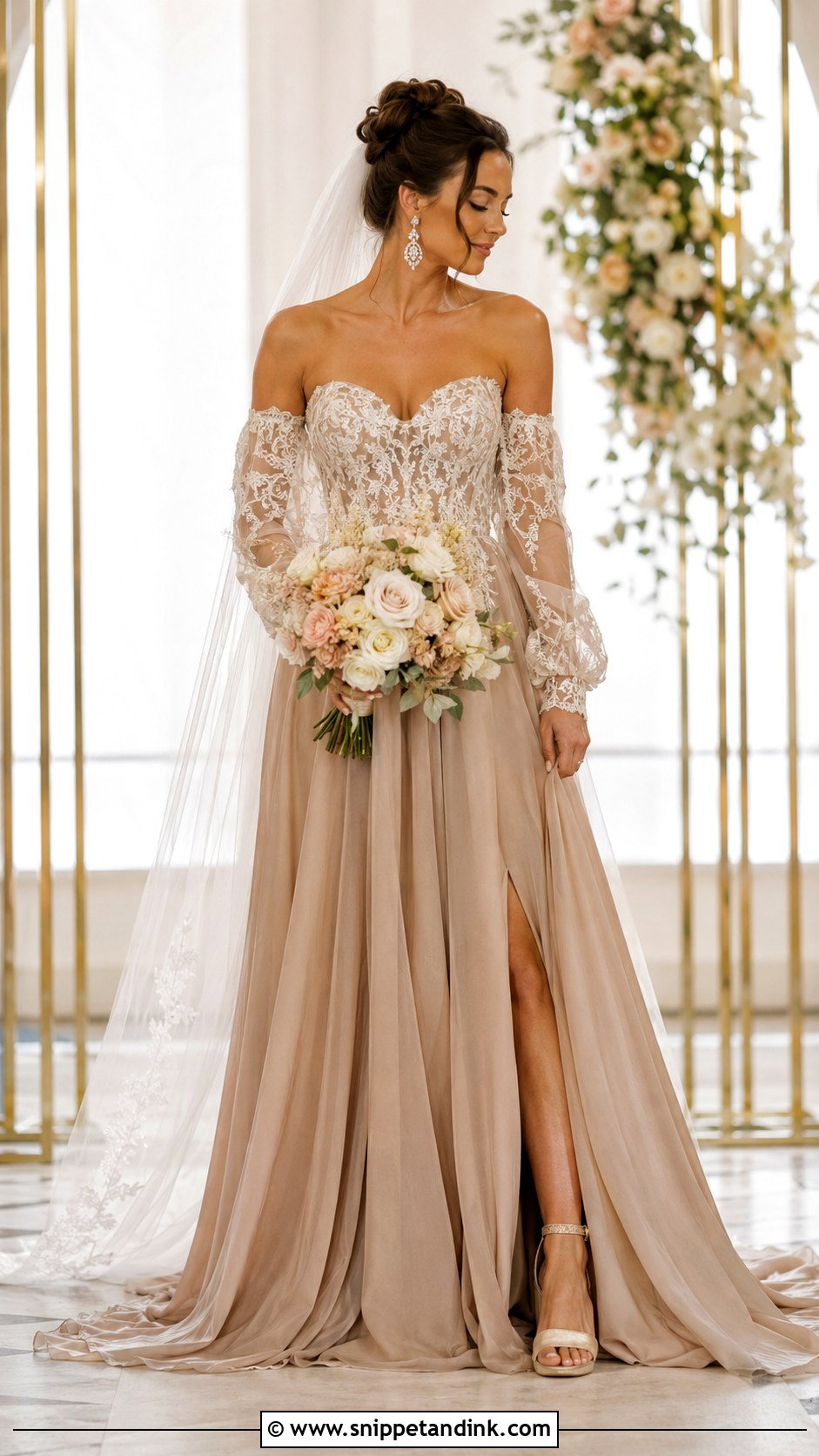 Mocha Wedding Dress With Detachable Sleeves - Snippet and Ink - 20 Mocha Wedding Dress Ideas