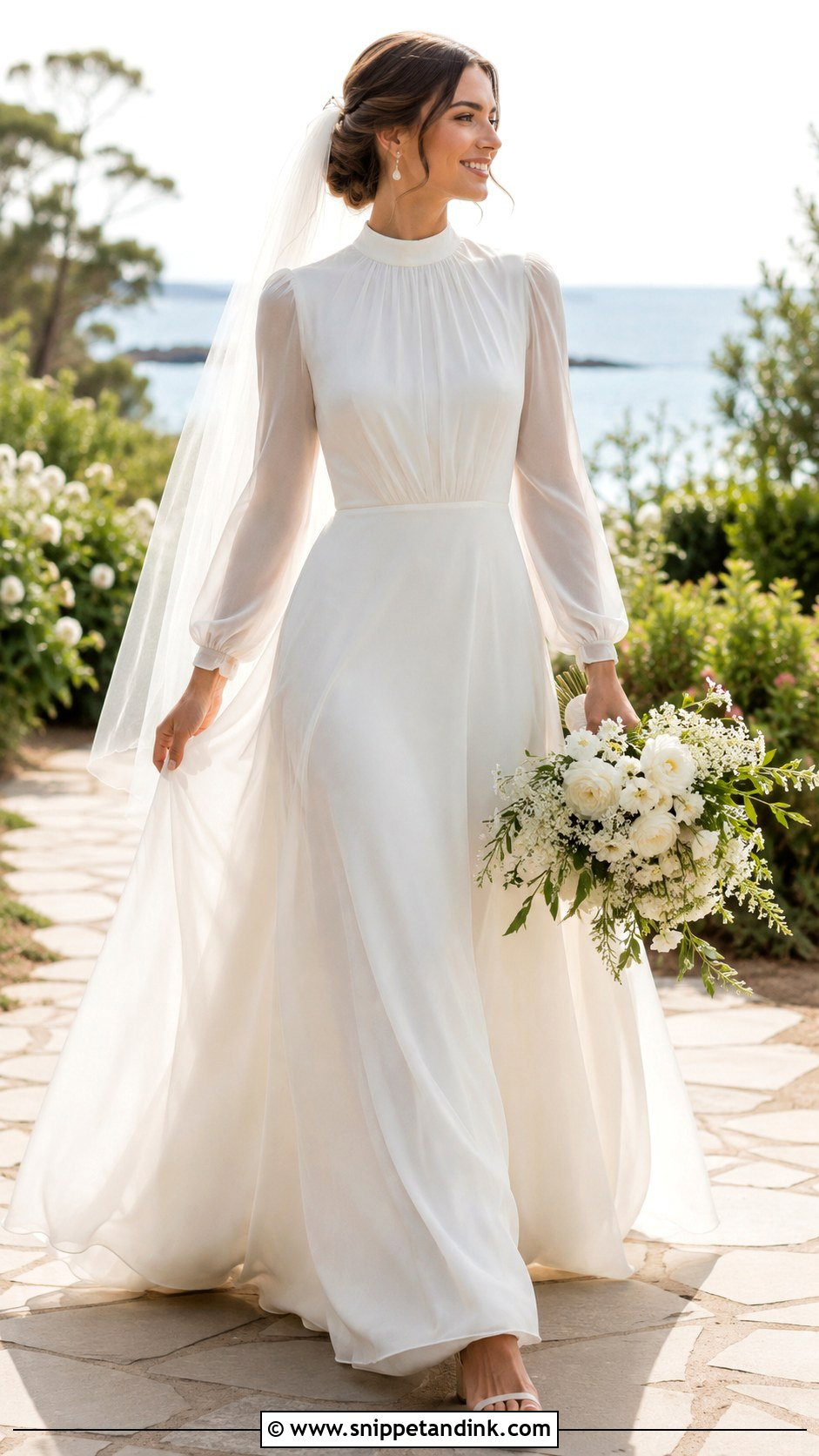 Mock Neck Chiffon Long Sleeve Wedding Dress - Snippet and Ink - 20 Classy Simple Long Sleeve Wedding Dress Ideas