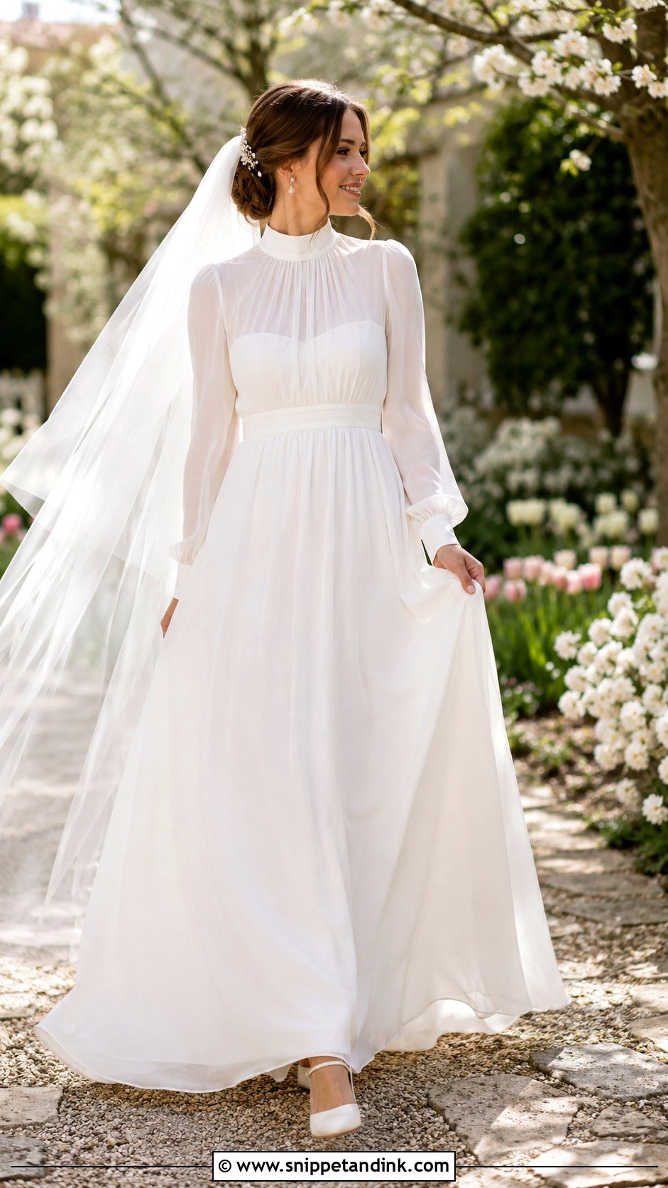 Mock Neck Chiffon Wedding Dress - Snippet and Ink - 20 Modest White Wedding Dress Ideas