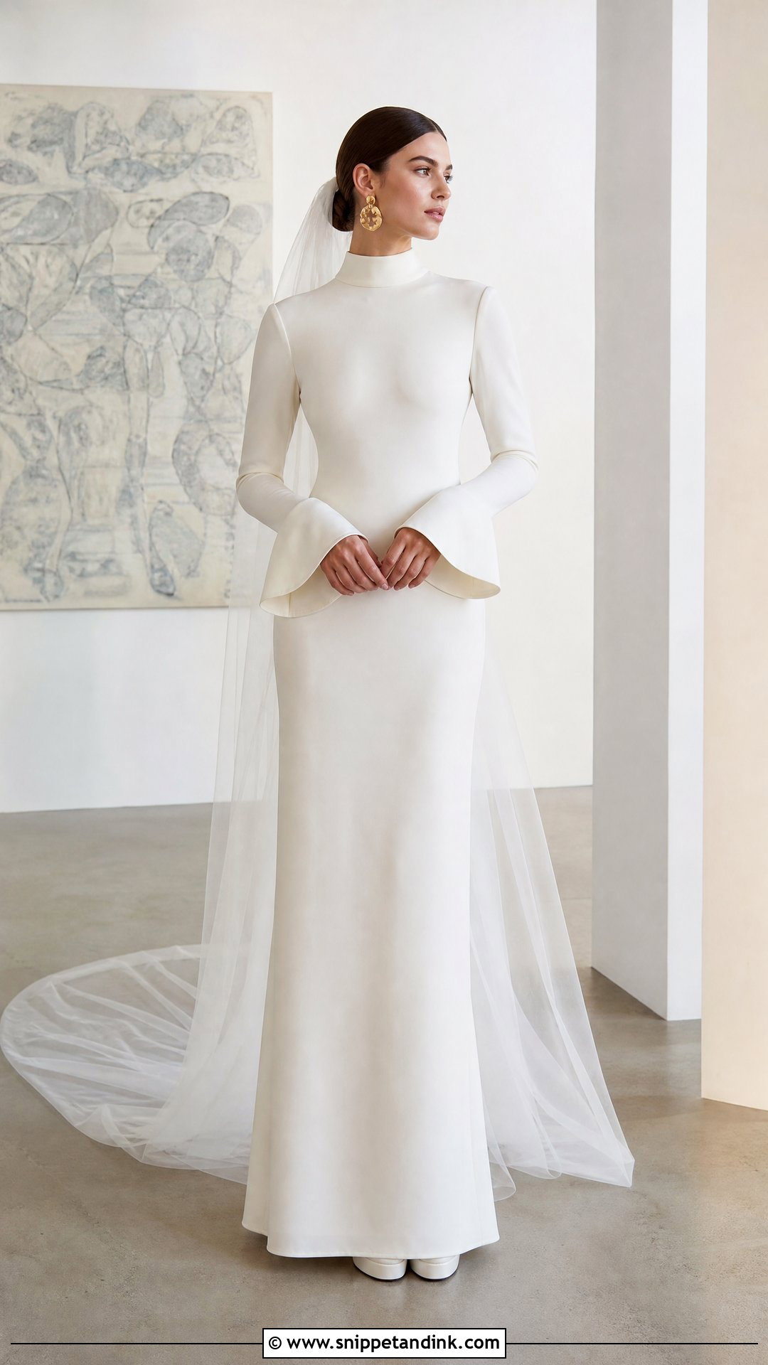 Mock Neck Column Wedding Dress - Snippet and Ink - 25 70s Style Wedding Dress Ideas
