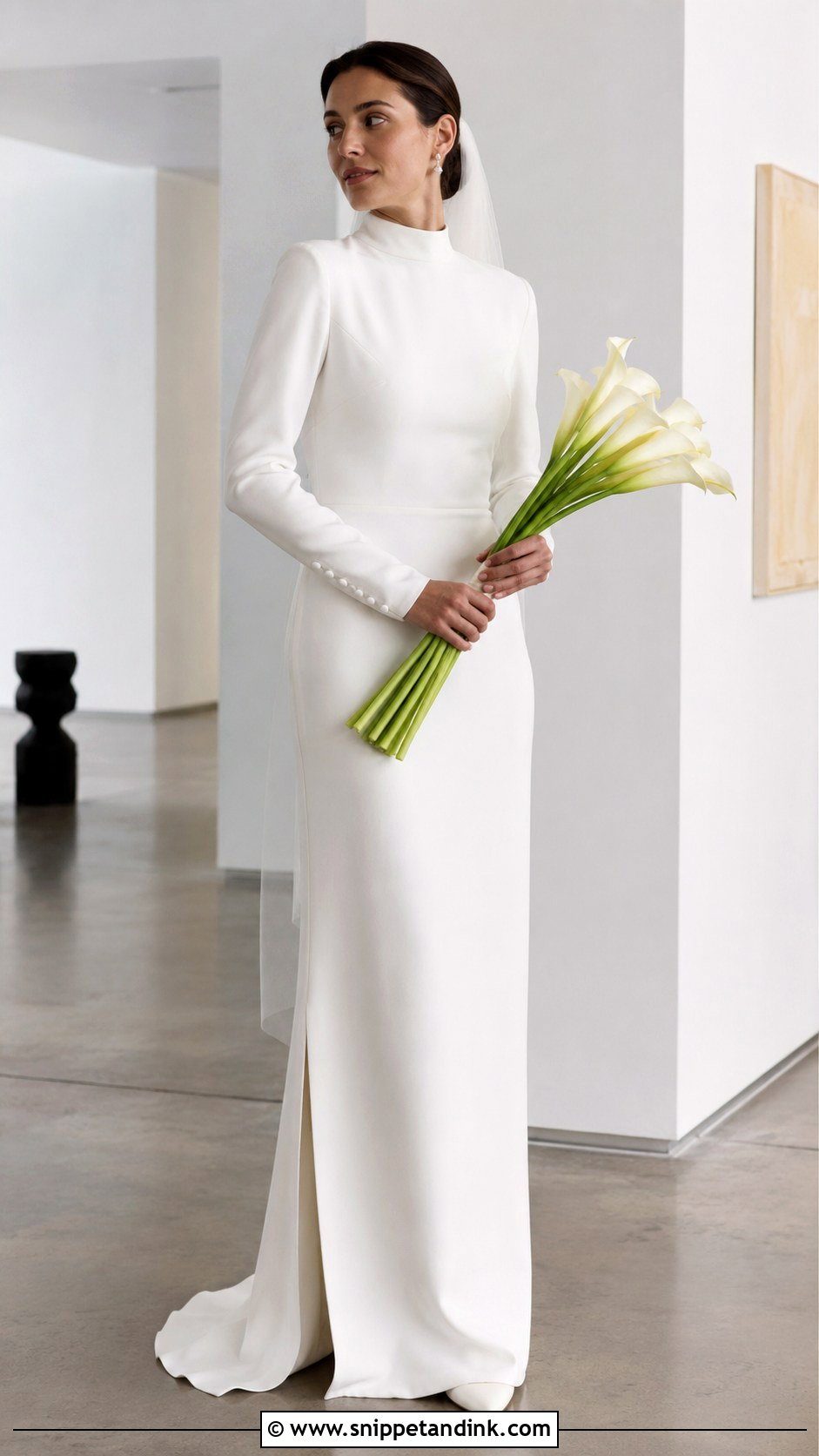 Mock Neck Crepe Long Sleeve Wedding Dress - Snippet and Ink - 20 Classic Long Sleeve Wedding Dress Ideas