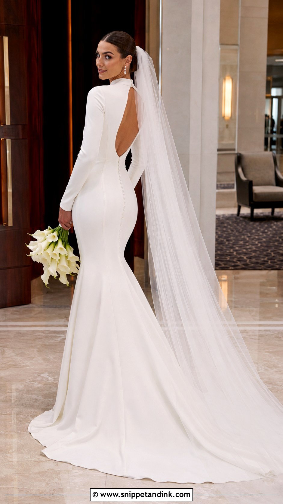 Mock Neck Crepe Mermaid Wedding Dress - Snippet and Ink - 20 Collar Wedding Dress Ideas
