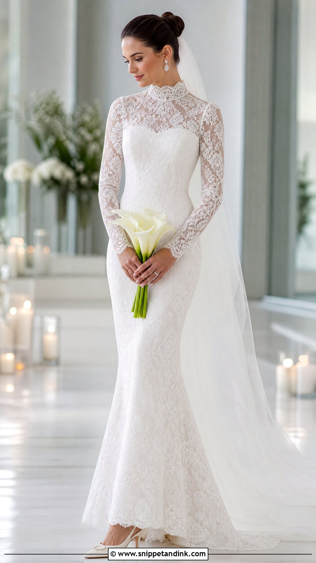 Mock Neck Fitted Lace Wedding Dress - Snippet and Ink - 25 Fitted Lace Wedding Dress with Sleeves